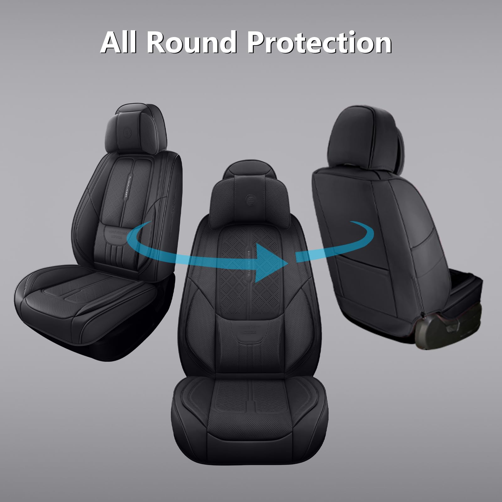 Premium Full-Grain Leather Car Seat Covers - Universal Fit for Cars, SUVs & Trucks | 2-Piece Front Seat Protectors with Cushion Support | Black Automotive Seat Covers for Comfort & Durability | Ideal for Daily Commute, Road Trips & Family Travel