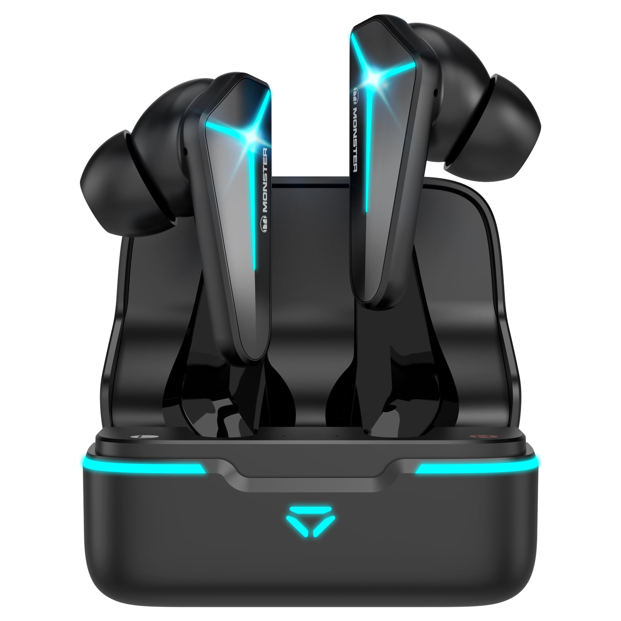 Monster Mission V1 Bluetooth Earbuds - Wireless Noise Cancelling Headphones with Bluetooth 5.3, Cool LED Light Effects, Game & Music Modes, Long Battery Life - Perfect for Workouts, Gaming & Commuting