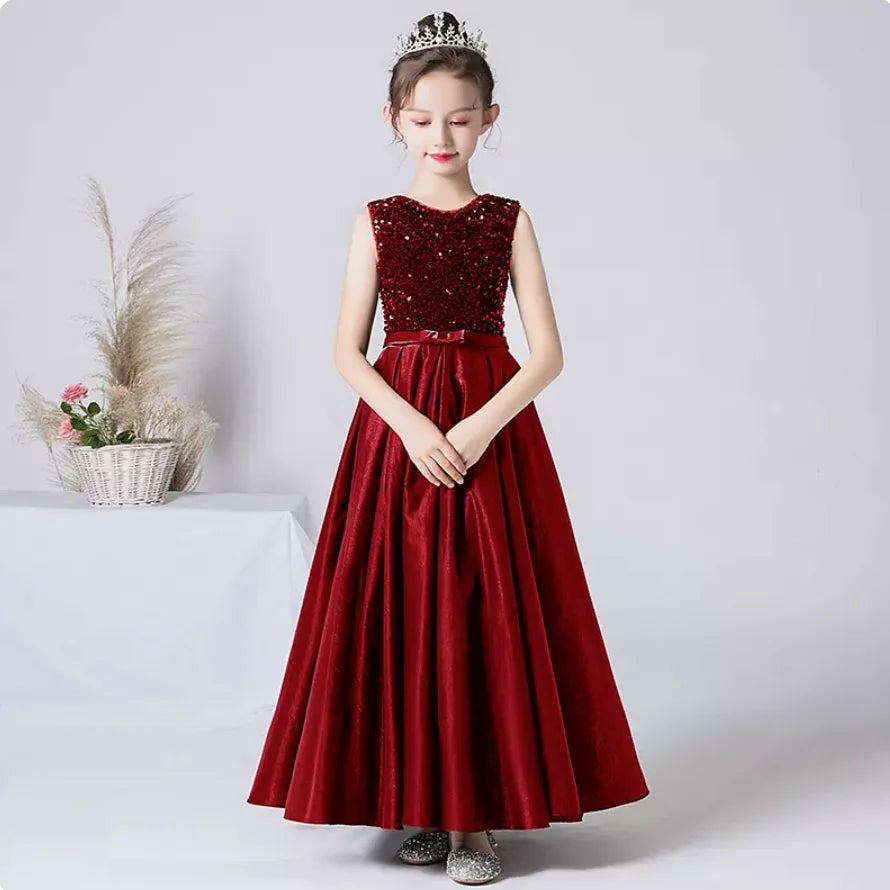 Sparkly Sequin Satin A-Line Flower Girl Dress - Sleeveless Party Gown for Birthday, Wedding, Concert & Special Occasions | Perfect for Pageants, Photoshoots & Formal Events