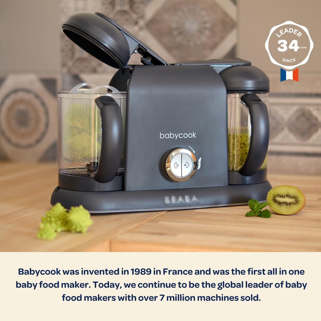 BEABA Babycook Duo 4-in-1 Baby Food Maker - Steamer, Blender & Grinder with Auto Steam Cooking | 9.1 Cup Capacity | Makes 54 Servings in 20 Minutes | Charcoal Grey | Perfect for Homemade Baby Purees & Toddler Meals | Ideal for Busy Parents & Healthy Infant Nutrition