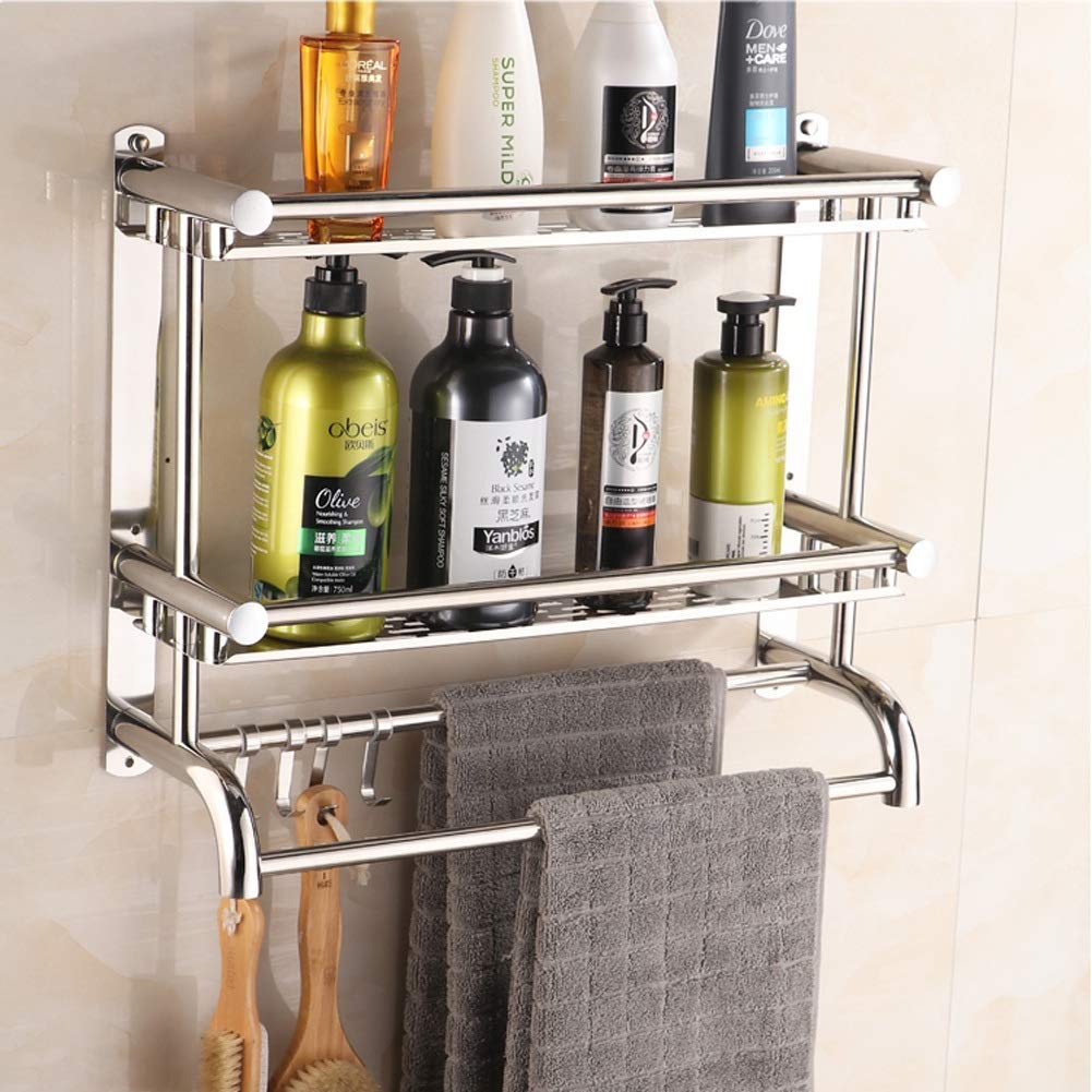 GANE Stainless Steel Bathroom Shelf - Wall Mounted Single & Double Layer Towel Rack (40cm) for Bathroom Organization | Space-Saving Shower Storage Solution for Towels, Toiletries & Decor