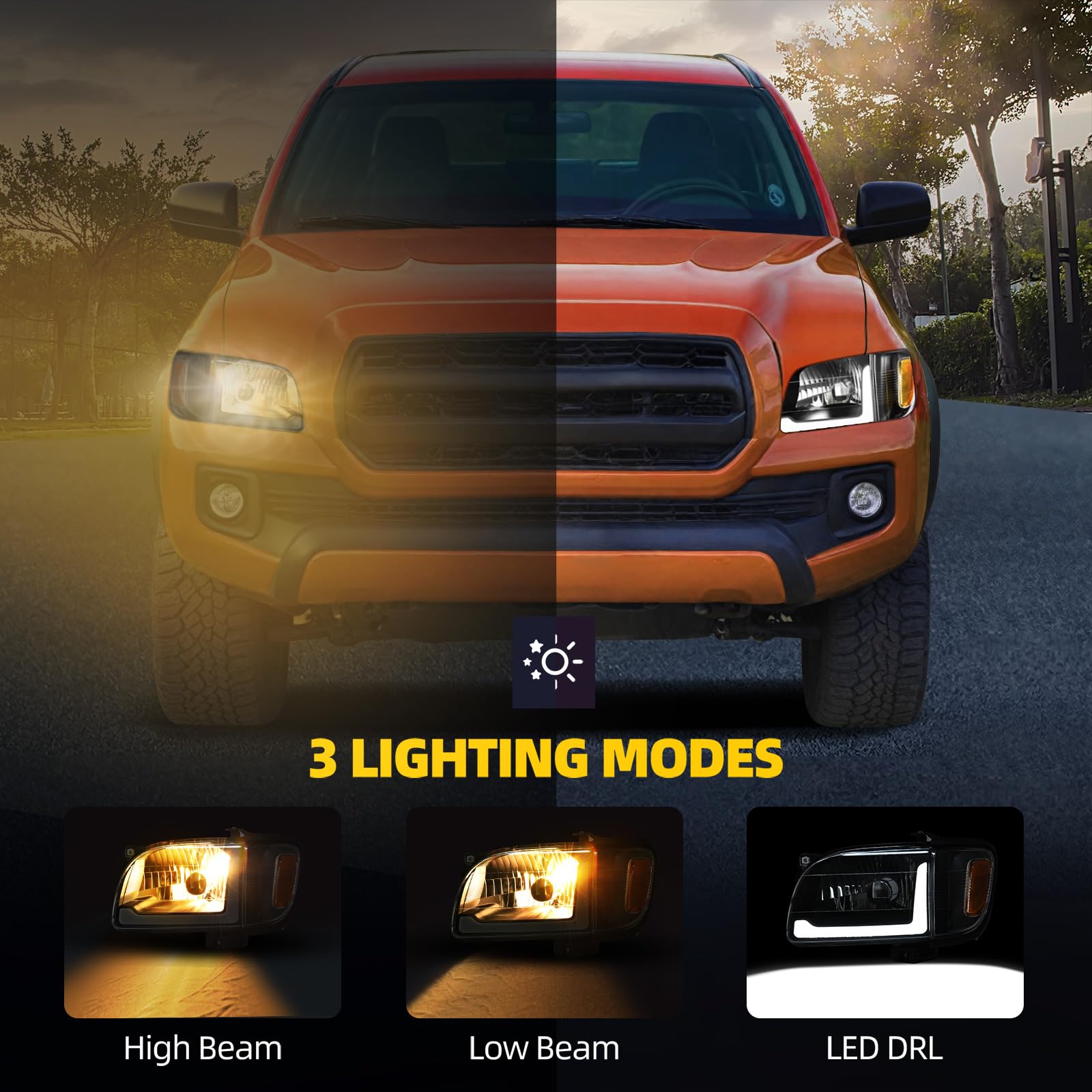 DWVO LED Headlight Assembly Compatible with 2001-2004 Toyota Tacoma - Black Housing Clear Lens Replacement Headlights with Bumper Lights - Perfect for Night Driving & Off-Road Adventures