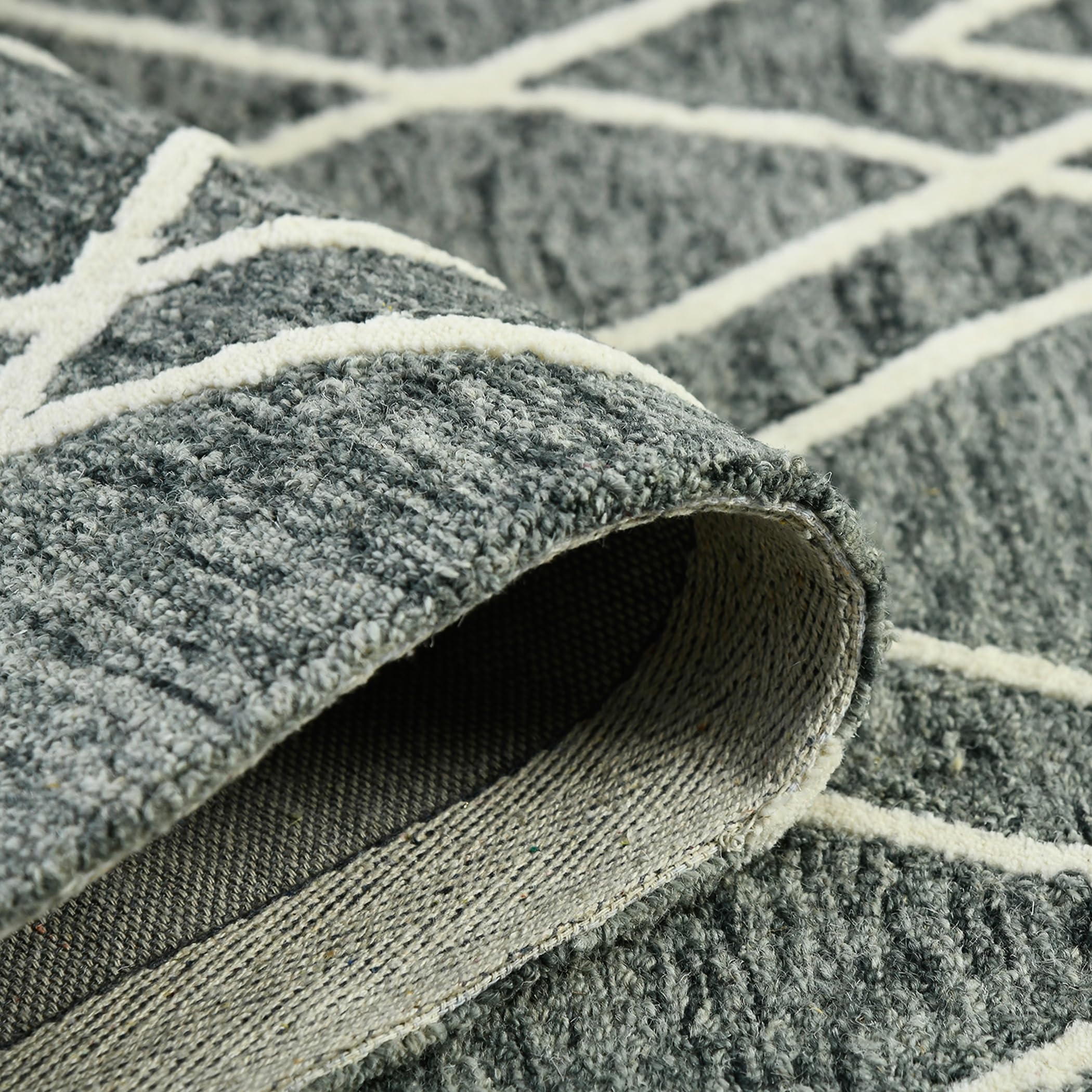 AMER Rugs Vista Duncan Collection Hand-Hooked 100% Wool 5'x8' Area Rug with Geometric Pattern - Soft Grey Home Decor for Living Room, Bedroom & Kitchen | Perfect for Cozy Spaces, Modern Interiors & High-Traffic Areas