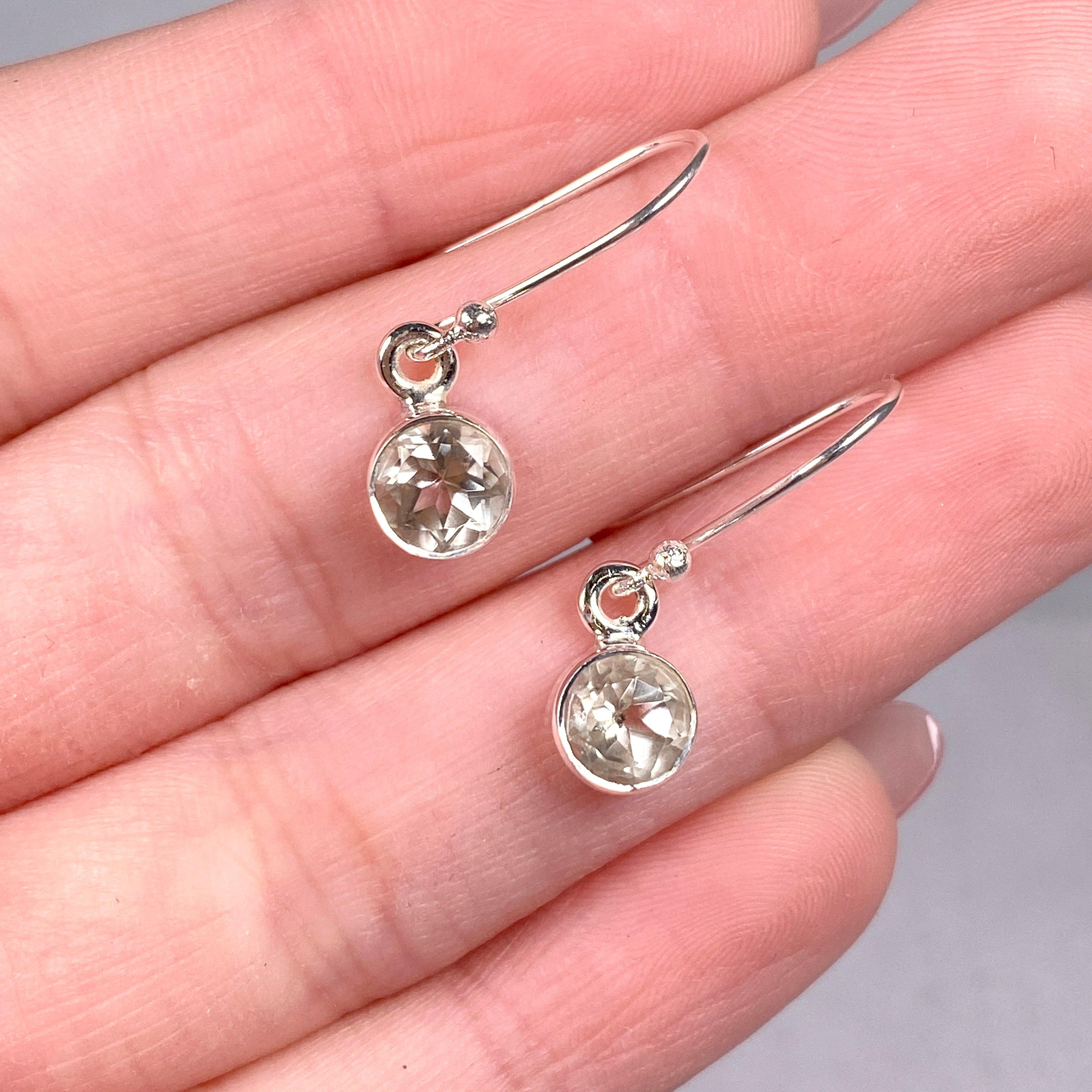 Prasiolite Petite Round Faceted Earrings R2363 PRC - Elegant Green Gemstone Jewelry for Women, Perfect for Weddings & Special Occasions