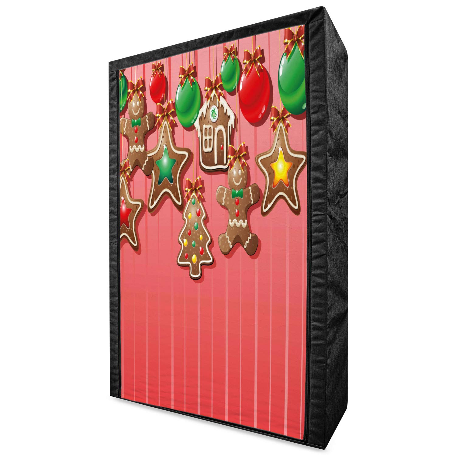 Ambesonne Gingerbread Man Fabric Wardrobe - Christmas Cookies & Baubles Bowties Pastry Design - Portable Clothing Organizer with Shelves - 42.5 Inch Multicolor Storage Closet for Holiday Decor & Seasonal Wardrobe Organization