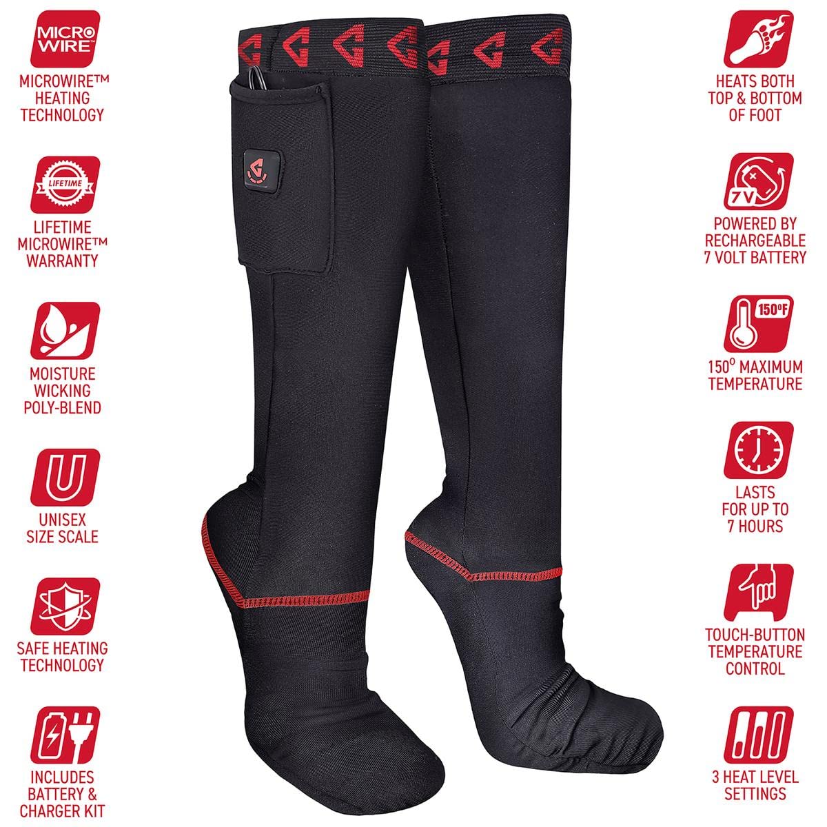 Gerbing 7V Battery Heated Socks - Rechargeable Electric Foot Warmers for Men & Women | Thermal Sock Liners for Winter Sports, Hunting, Fishing, Skiing & Camping | Stay Warm in Cold Weather Outdoor Activities