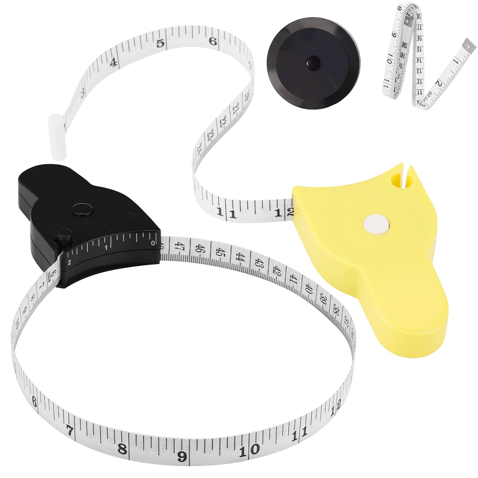 4PCS 60 Inch (150cm) Retractable Soft Body Tape Measure - Ideal for Weight Loss, Fitness, Tailoring & Sewing | Perfect for Body Measurements, Crafting Clothes & DIY Projects | Black & Yellow Design