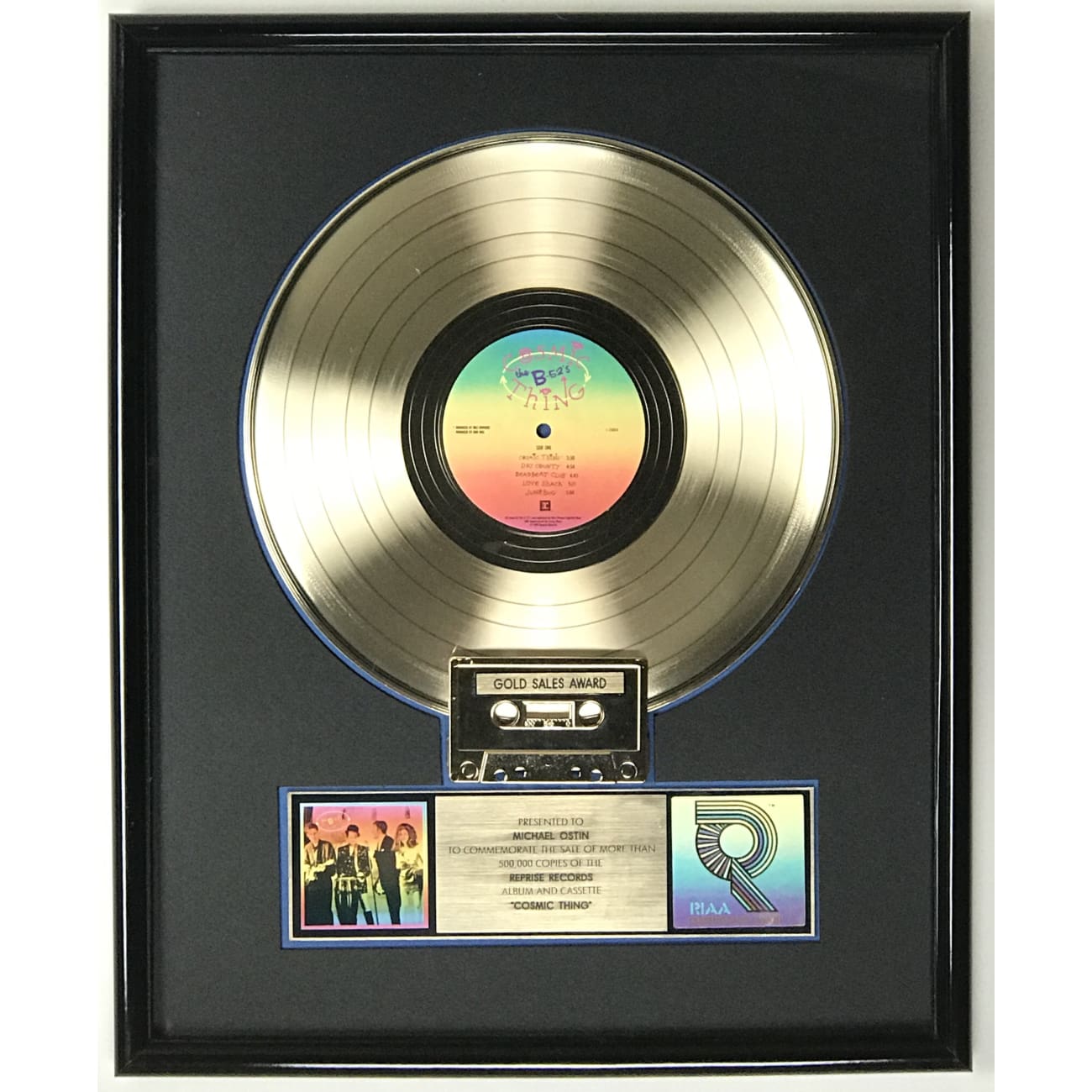 The B-52s Cosmic Thing RIAA Gold Album Award - Certified Gold Record for Music Collectors & Fans - Perfect for Home Decor, Music Memorabilia Displays & Gift Giving