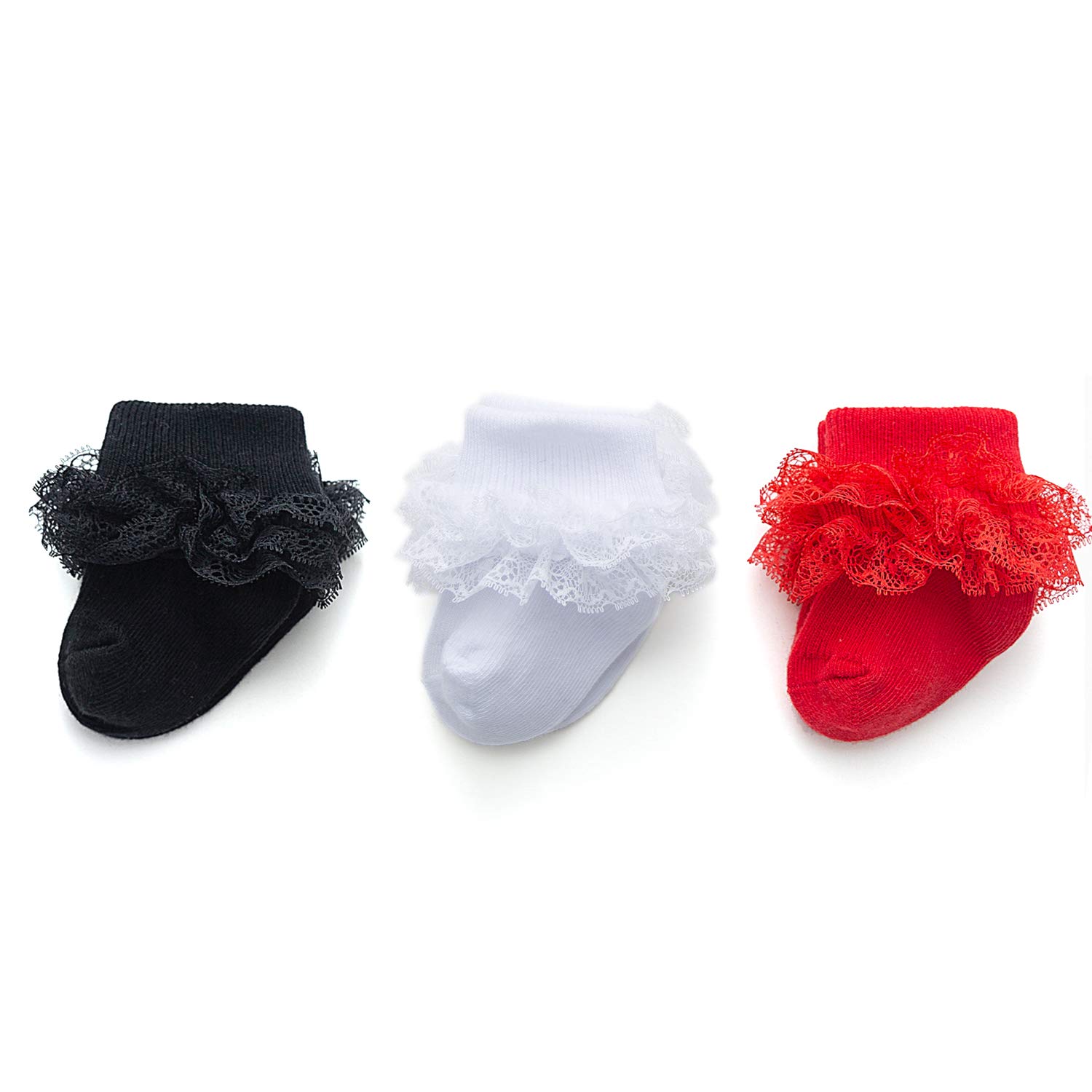 EPEIUS Baby Girls Lace Socks - Eyelet Turn Cuff Ruffle Trim Dressy Ankle Socks for Newborn, Infant & Toddler (3/5 Pairs) - Perfect for Special Occasions, Photo Shoots & Party Outfits