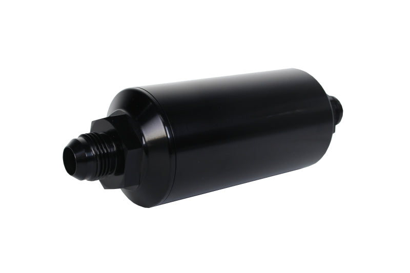 Aeromotive AN-8 Male Inline Fuel Filter - 10 Micron Fabric Element, Bright Dip Black Finish - High Performance Fuel Filtration for Racing & Automotive Applications
