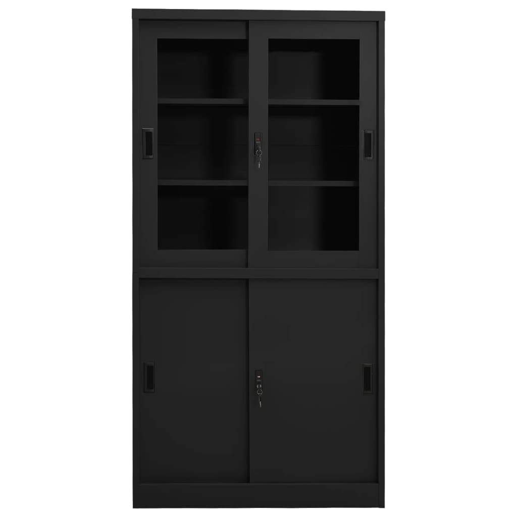 Modern Office Cabinet with 4 Sliding Doors & Lock - 3 Adjustable Shelves, Steel Storage Cabinet for Home & Office (Anthracite, 35.4