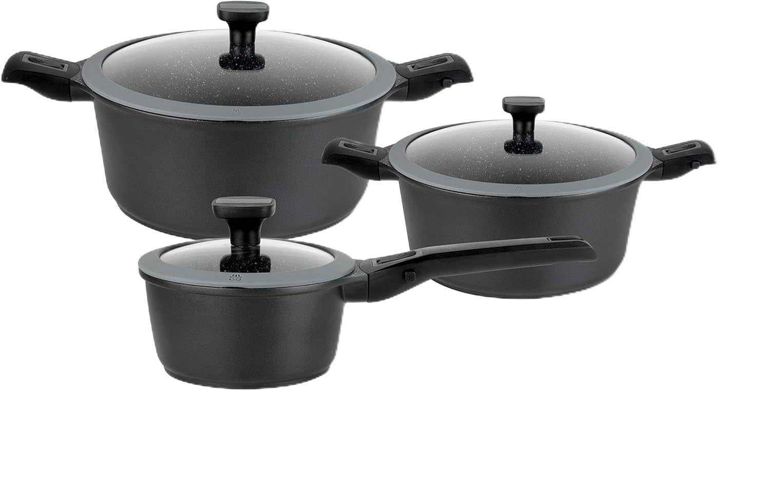 GSW 6-Piece Easy Click Nonstick Cooking Pot Set - Aluminum, Plastic, Glass & Silicone - Black Cookware for Induction, Gas & Electric Stoves - Perfect for Boiling, Steaming & Slow Cooking
