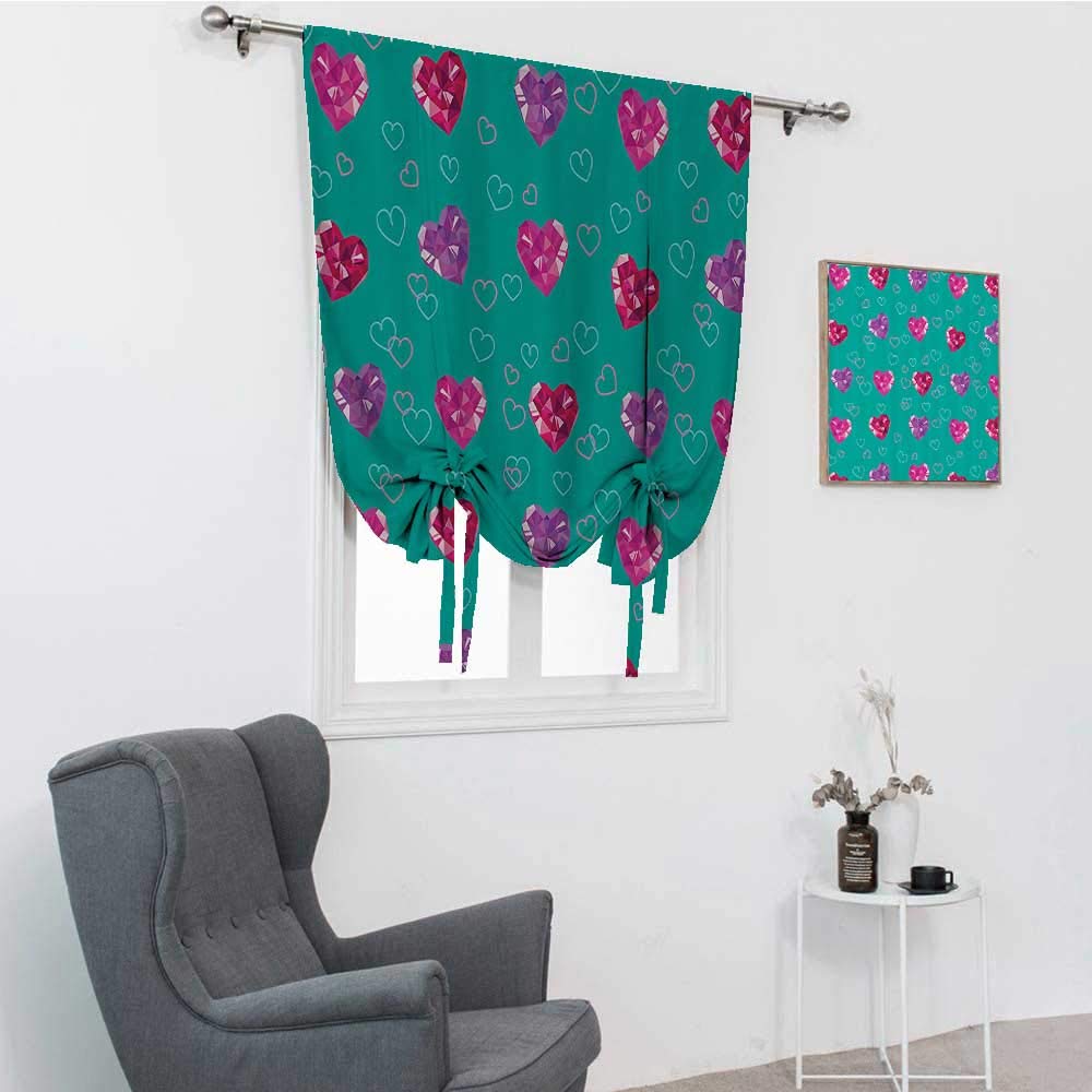 Teal Crystal Hearts Window Shades for Home Decor - Romantic Valentines Day Print Rod Pocket Panel, 35