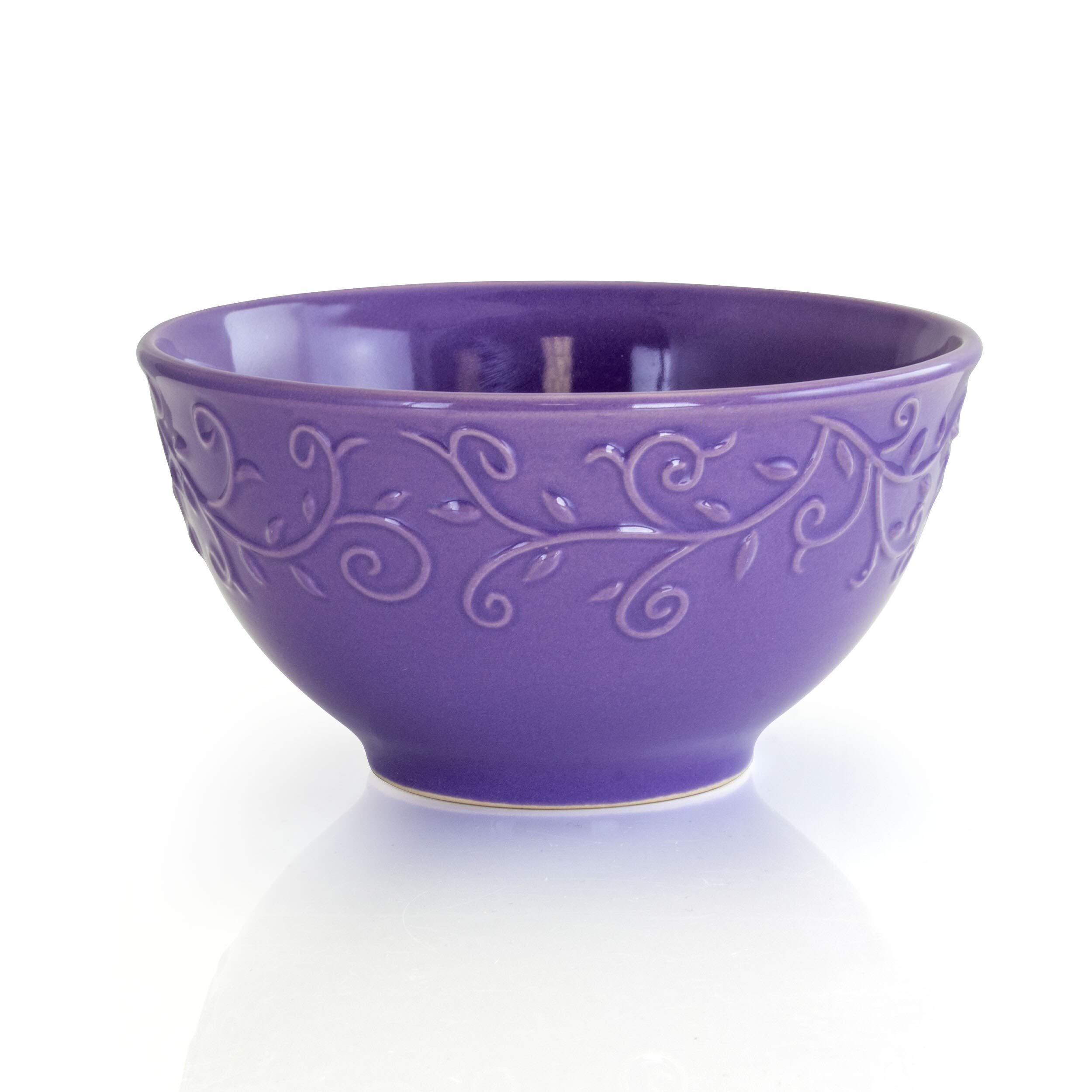 Lavender Field 16-Piece Stoneware Dinnerware Set - Purple Textured Casual Round Plates & Bowls, Microwave & Dishwasher Safe - Perfect for Family Dinners, Outdoor Picnics & Everyday Use