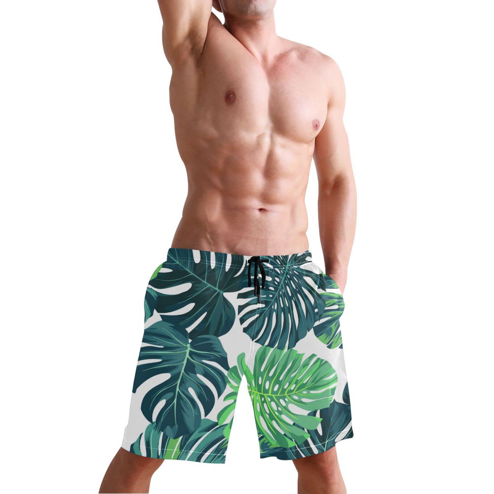 Boccsty Men's Quick Dry Swim Trunks - Green Alien Pattern Beach Shorts with Mesh Lining | Summer Bathing Suits for Swimming, Surfing & Pool Parties