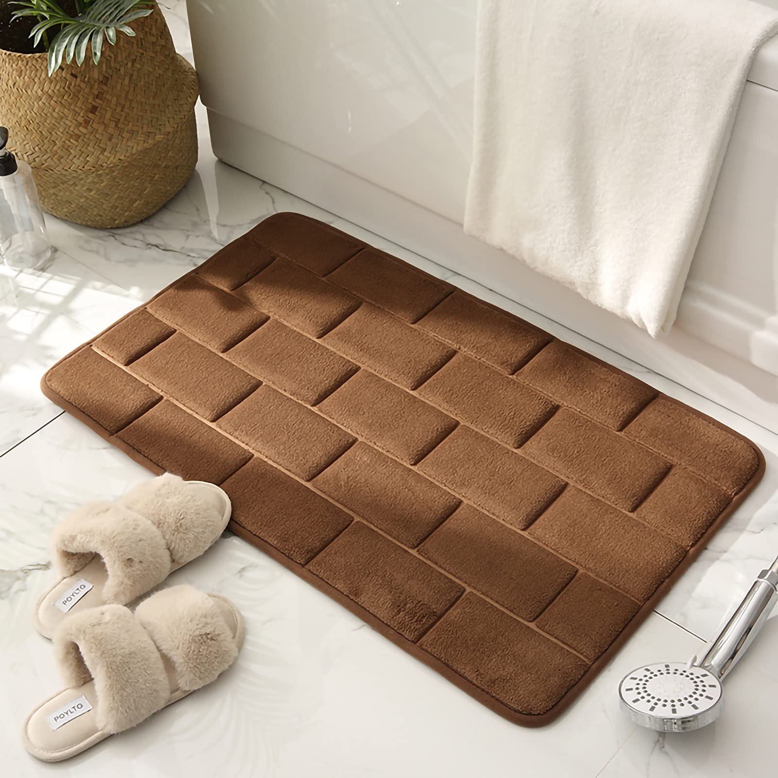 Eanpet Non-Slip Memory Foam Bath Mat - Super Absorbent Brown Bathroom Rug 20