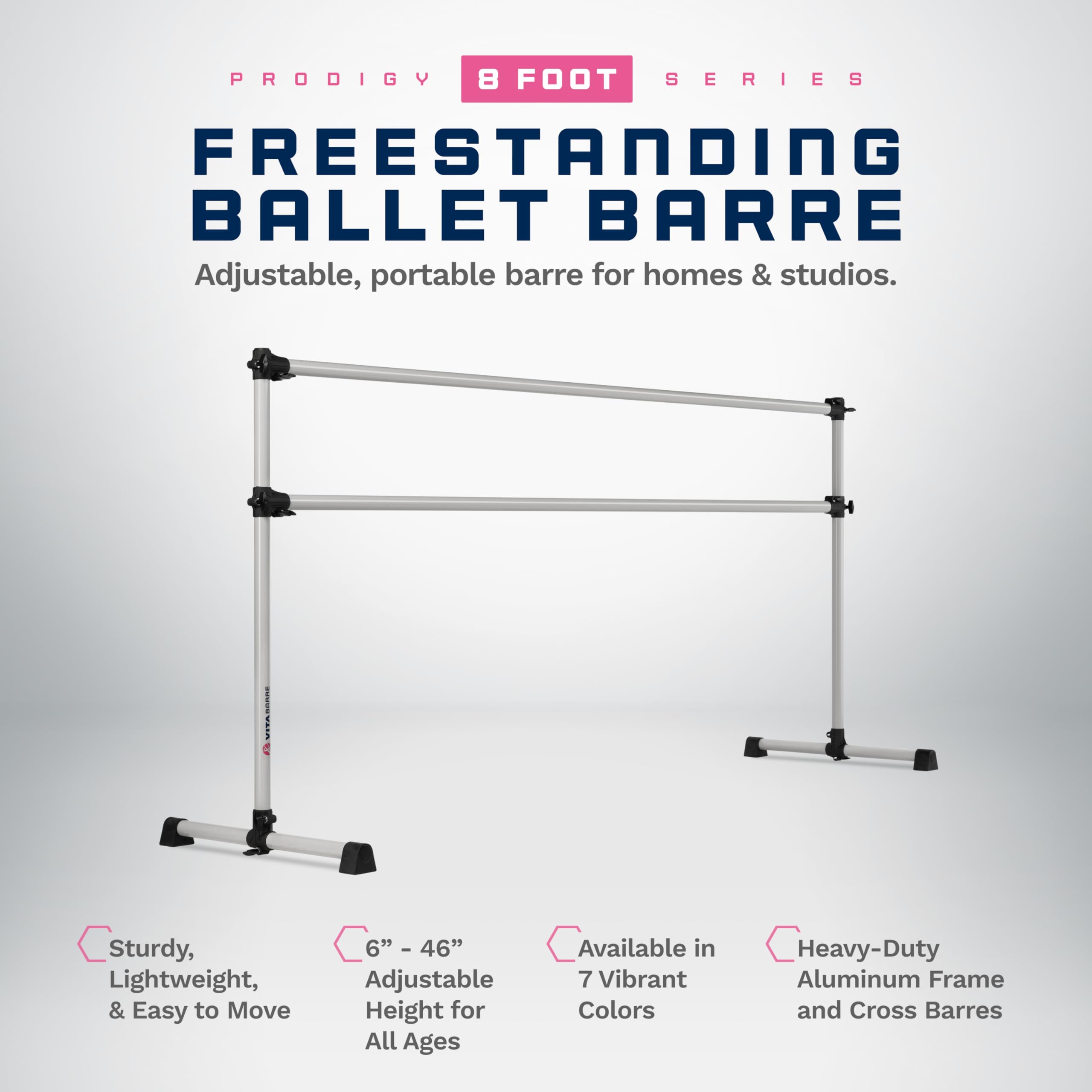 VITA Barre Portable Freestanding Double Ballet Barre - Adjustable Height Aluminum Dance Bar for Home & Gym - USA Made Exercise Equipment for Kids & Adults - Perfect for Ballet, Fitness, Pilates & Yoga Practice
