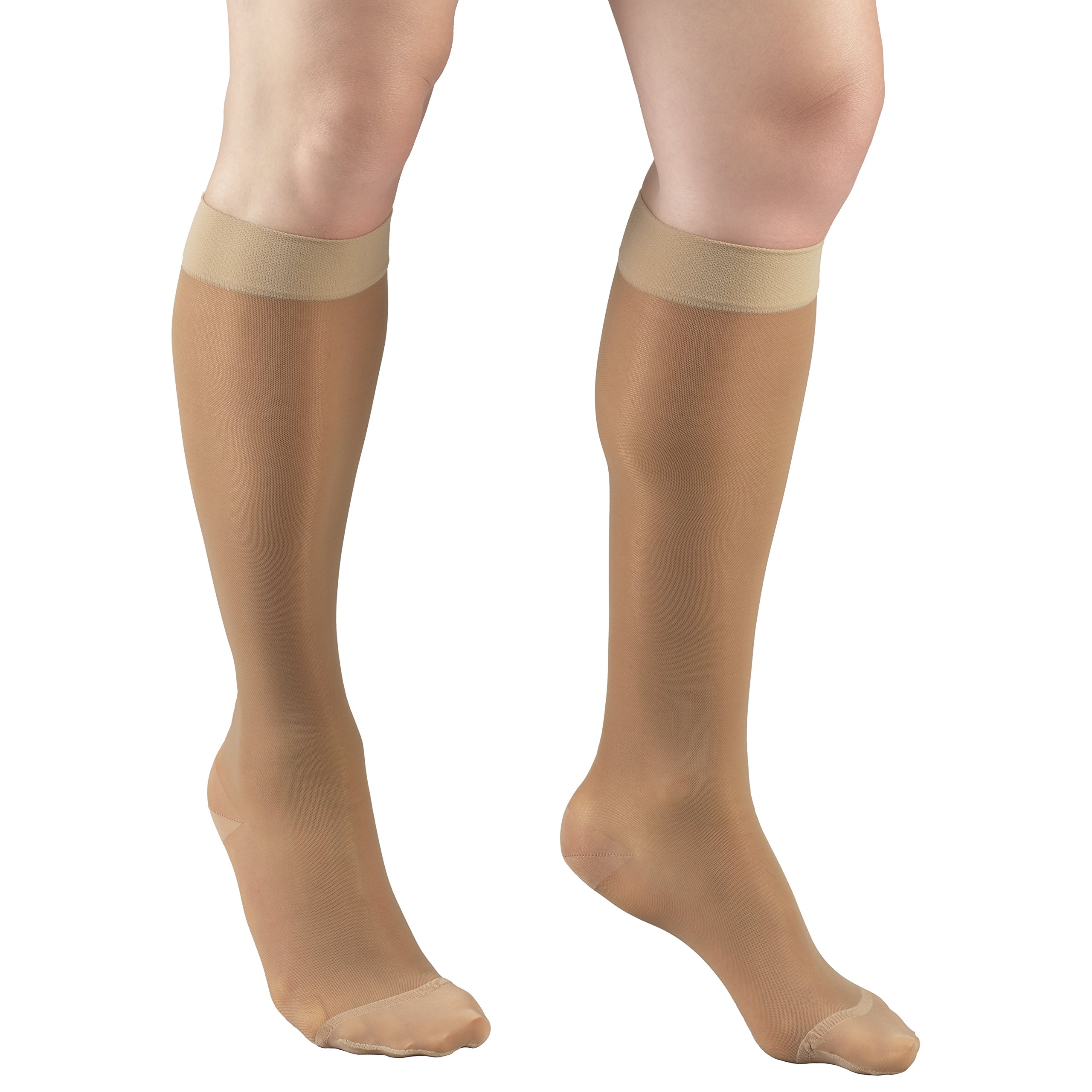 Truform Sheer Compression Stockings 15-20 mmHg - Women's Knee High Support Socks 20 Denier Beige Large - Perfect for Travel, Work & Varicose Vein Relief