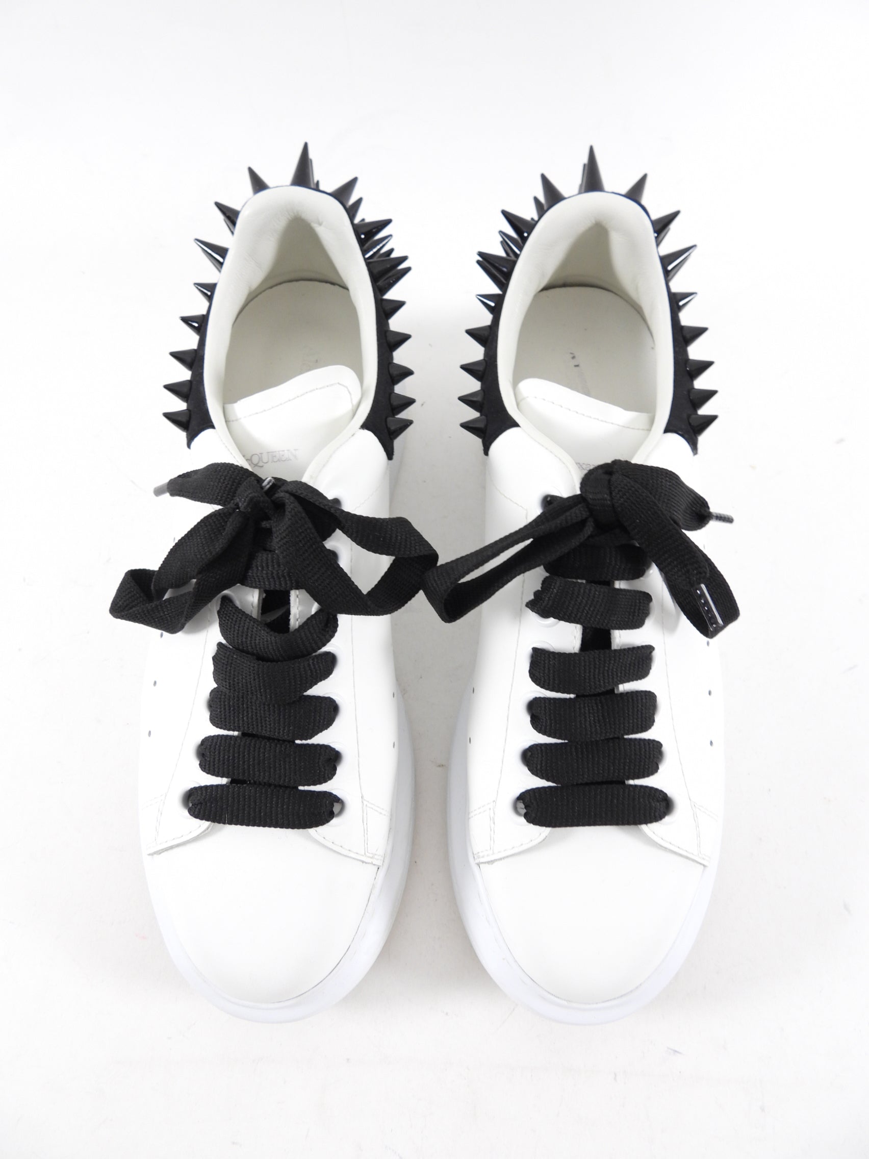Alexander McQueen White Leather Sneakers with Black Spikes - Women's Size 39 | Luxury Fashion Designer Shoes for Casual Wear & Street Style Outfits