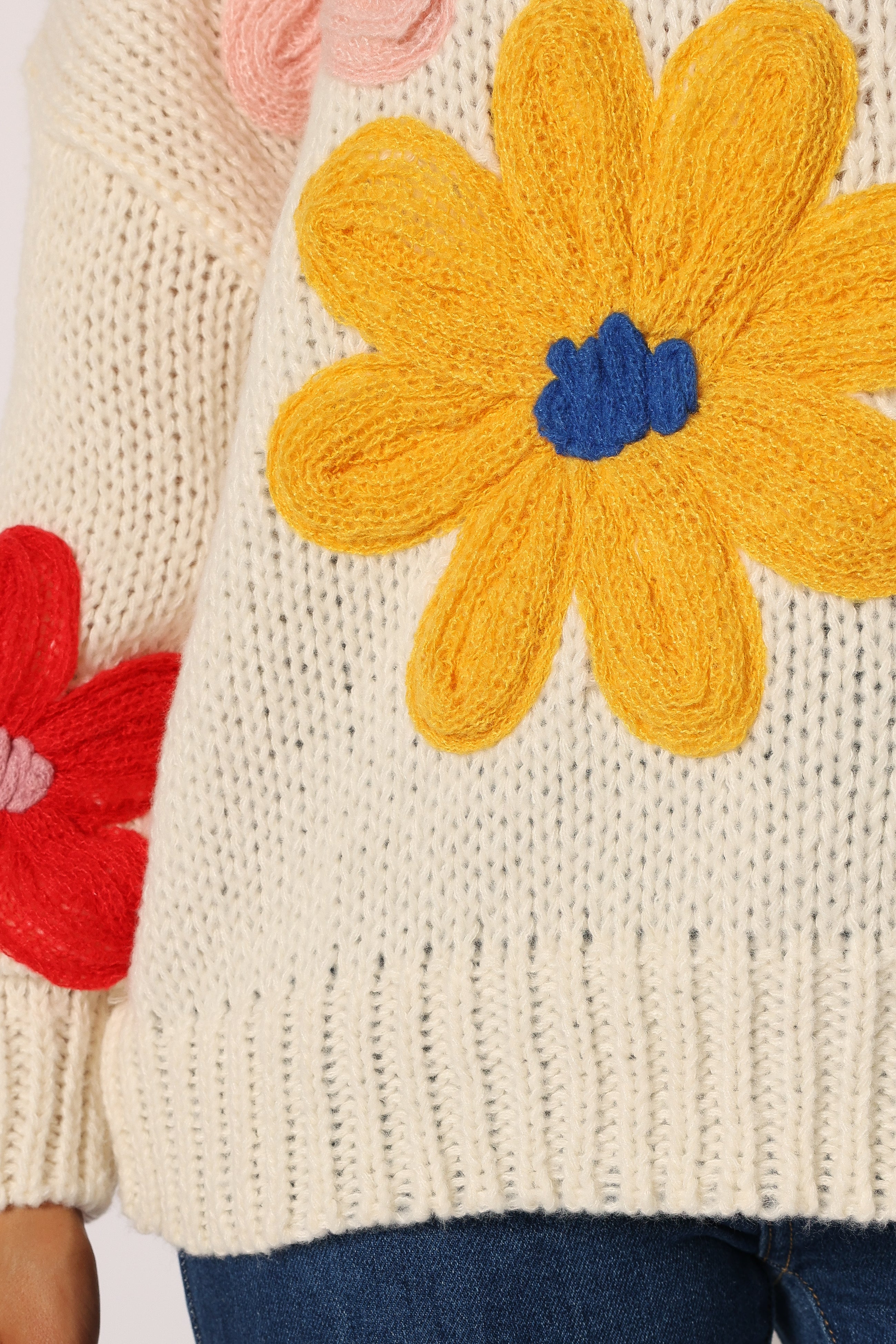 Alanna Women's Floral Knit Sweater - Cream Color Soft Chunky Cable Knit Pullover for Fall & Winter | Cozy Casual Wear, Office Outfit, Date Night Fashion