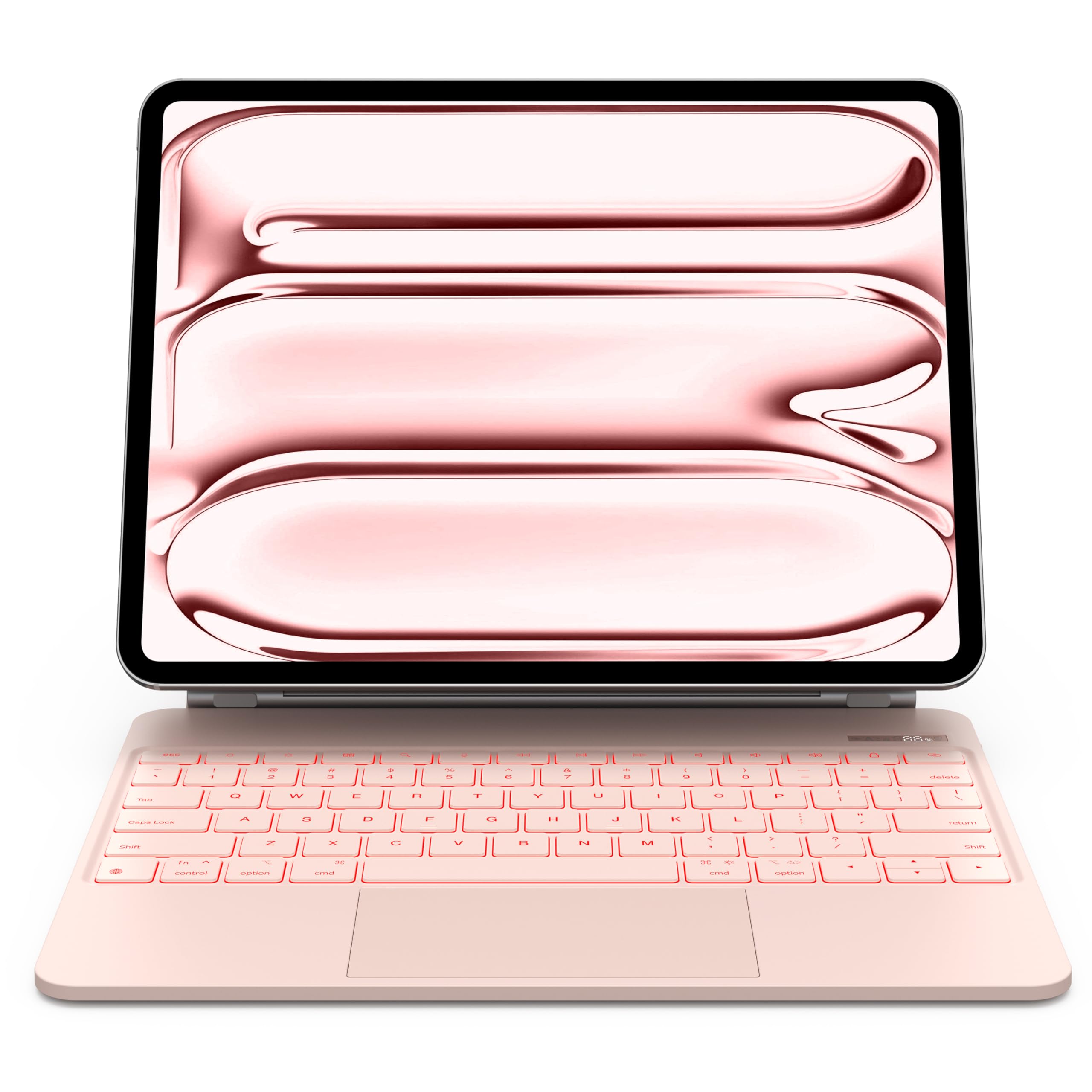 CHESONA iPad Pro 13 Case 2024 with Backlit Keyboard & Trackpad - 7-Color RGB Lighting, Floating Stand, Battery Display - Compatible with iPad Pro 13-inch (M4, 2024 Model) - Perfect for Work, Study & Travel - Pink