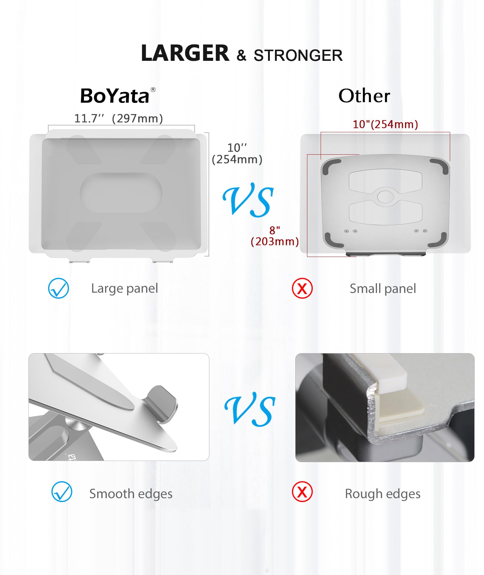 BoYata Adjustable Laptop Stand with Heat Vent - Ergonomic Multi-Angle Notebook Holder for 10-17 Inch Laptops (Silver) - Perfect for Home Office, Gaming & Workstation Setup