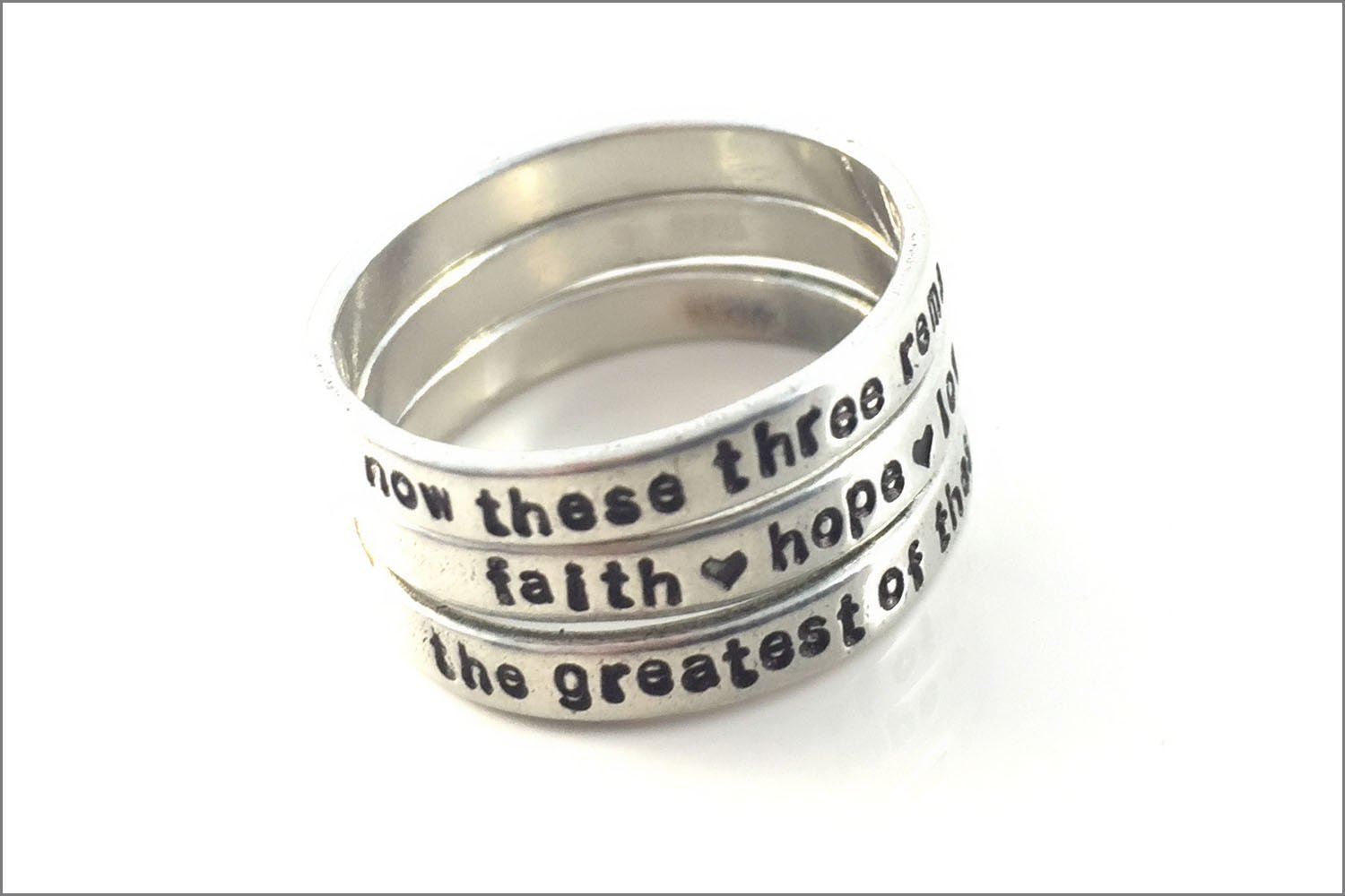Sterling Silver Corinthians Stacked Rings - Faith Hope & Love Skinny Rings for Women | Dainty Stackable Rings for Everyday Wear, Gift Giving & Special Occasions