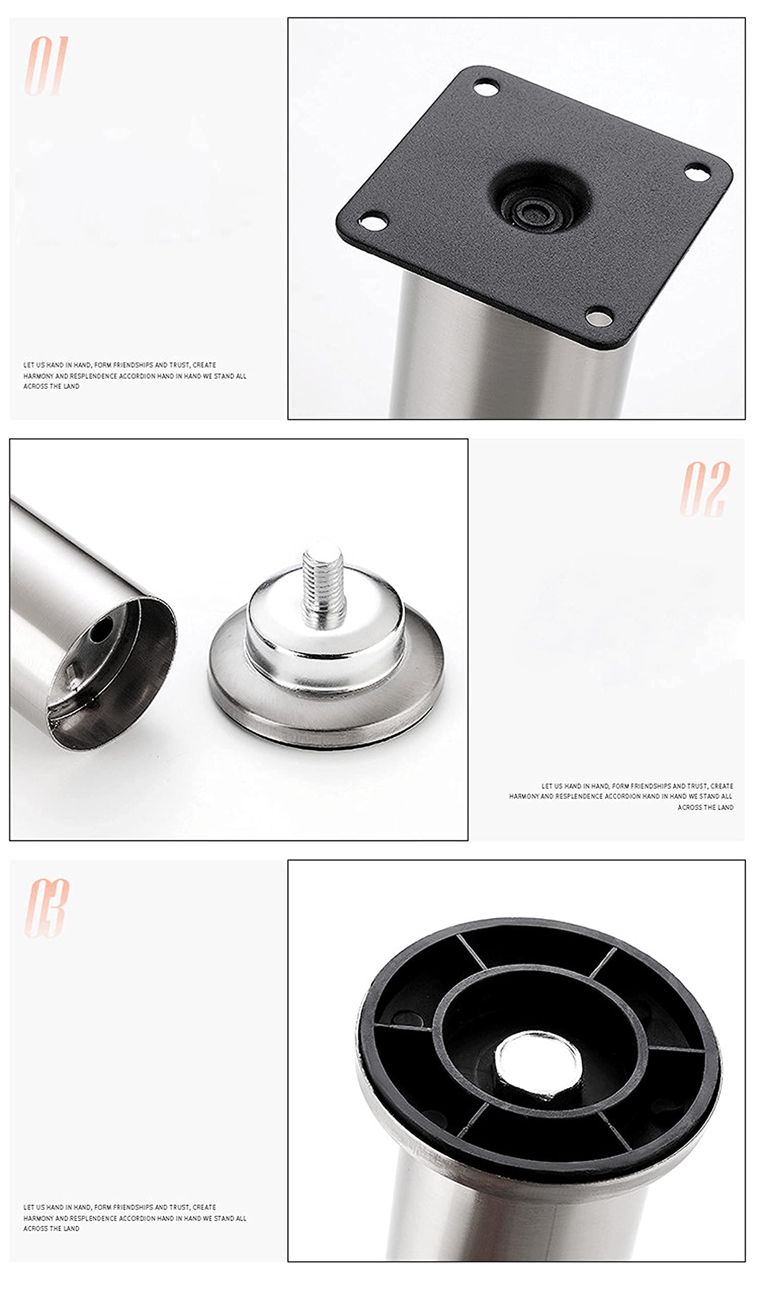Stainless Steel Adjustable Furniture Legs - 4 Pack Round Kitchen Cabinet Feet for Worktops, TV Stands, Desks & Sofas (12cm Height) - Perfect for Home & Office Use
