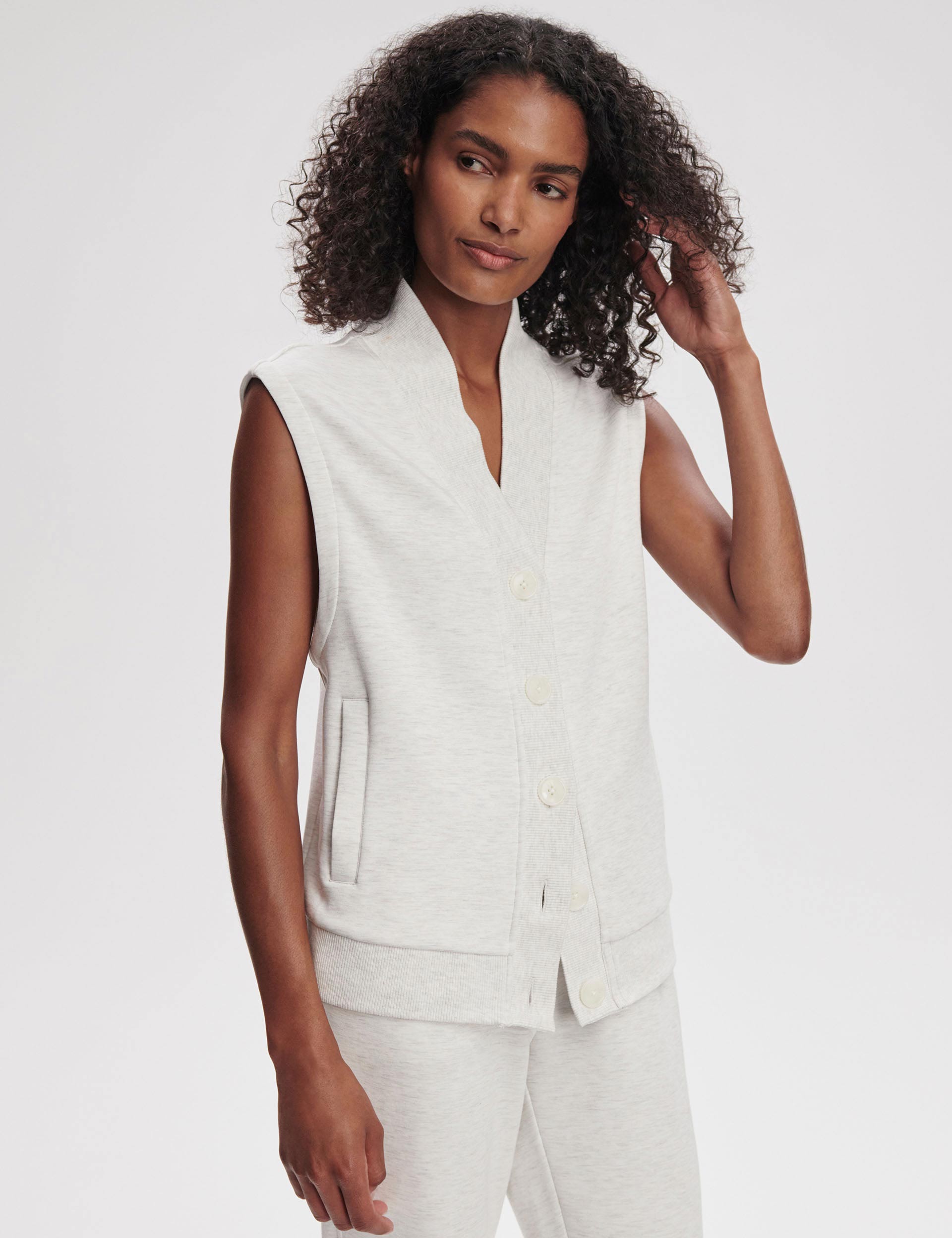 Vicky Button Gilet Ivory Marl - Women's Stylish Knit Vest for Fall & Winter, Casual Layering & Office Wear