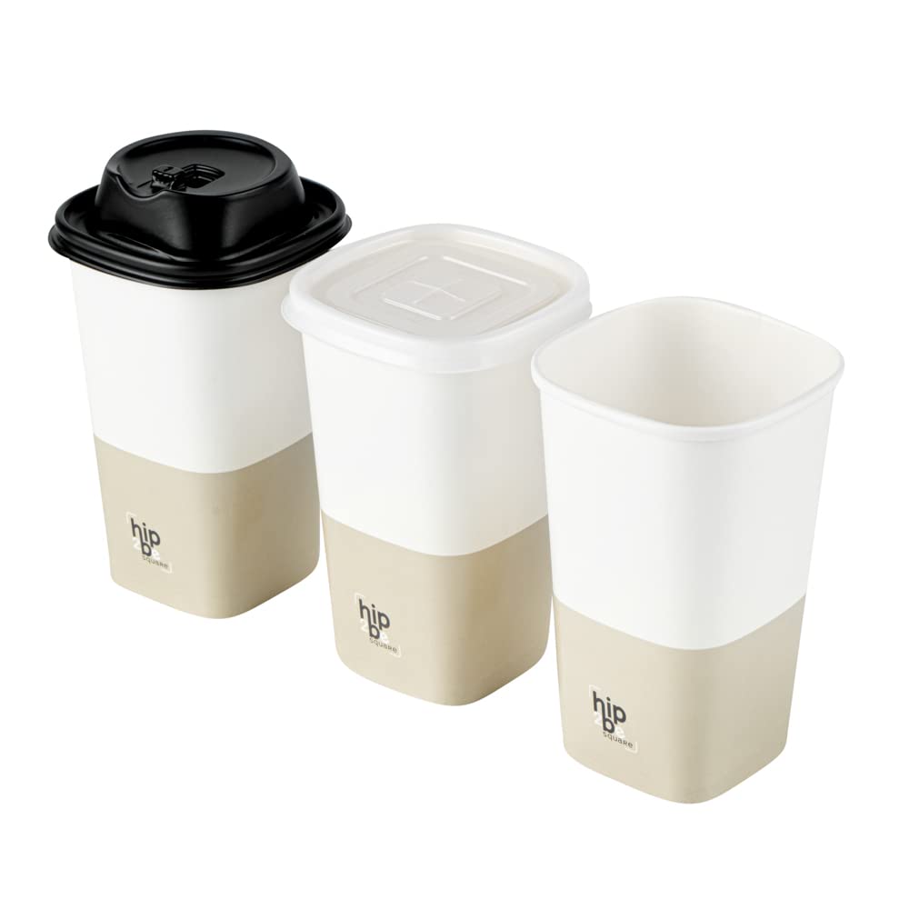 Restaurantware Hip 2 Be Square 16oz Paper Coffee Cups - Leakproof, Reusable, Double PE Lined for Hot & Cold Drinks (Lids Sold Separately) - Perfect for Coffee Shops, Offices, and Catering Events