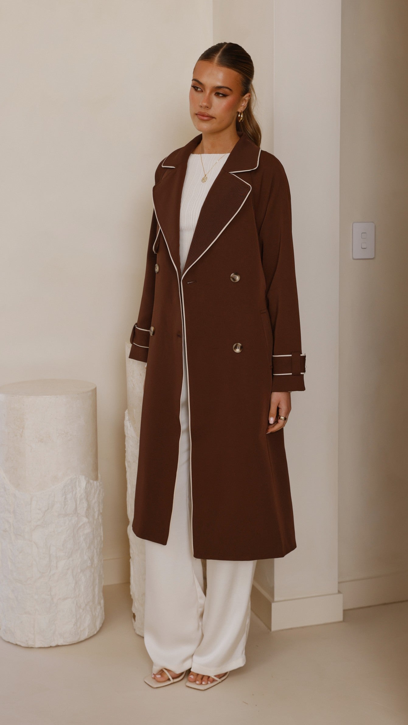 Blanca Women's Trench Coat - Classic Long Waterproof Raincoat with Belt, Espresso Brown - Perfect for Office, Travel & Fall Fashion