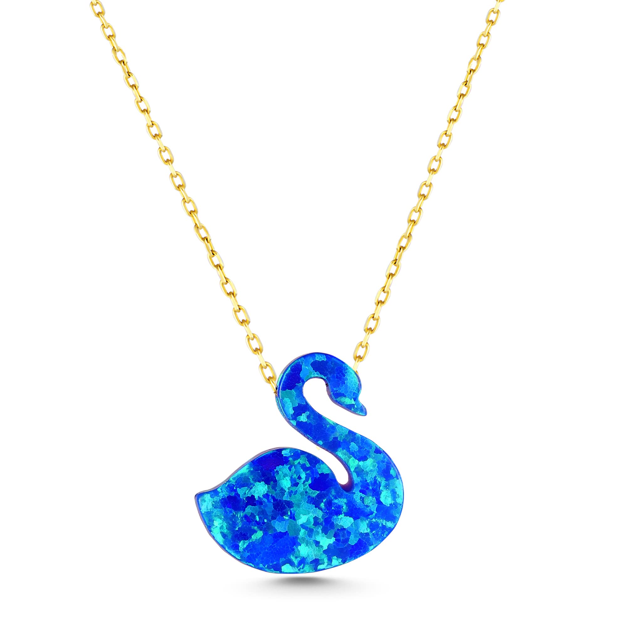 14K Solid Gold Blue Opal Minimalist Animal Pendant Necklace for Women - 18