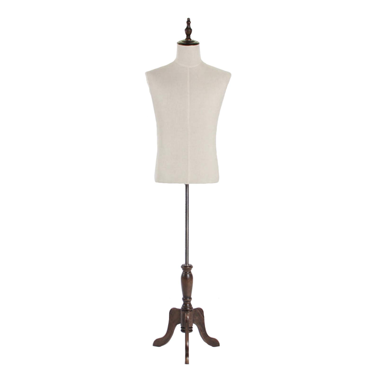 LSMK Male Mannequin - Half Body Torso Dress Form with Wooden Tripod Base for Clothing Display | White Dummy Manikin for Tailoring, Fashion Design & Store Visual Merchandising | Medium Size (Without Arms) - Perfect for Boutiques, Tailor Shops & Photography Studios