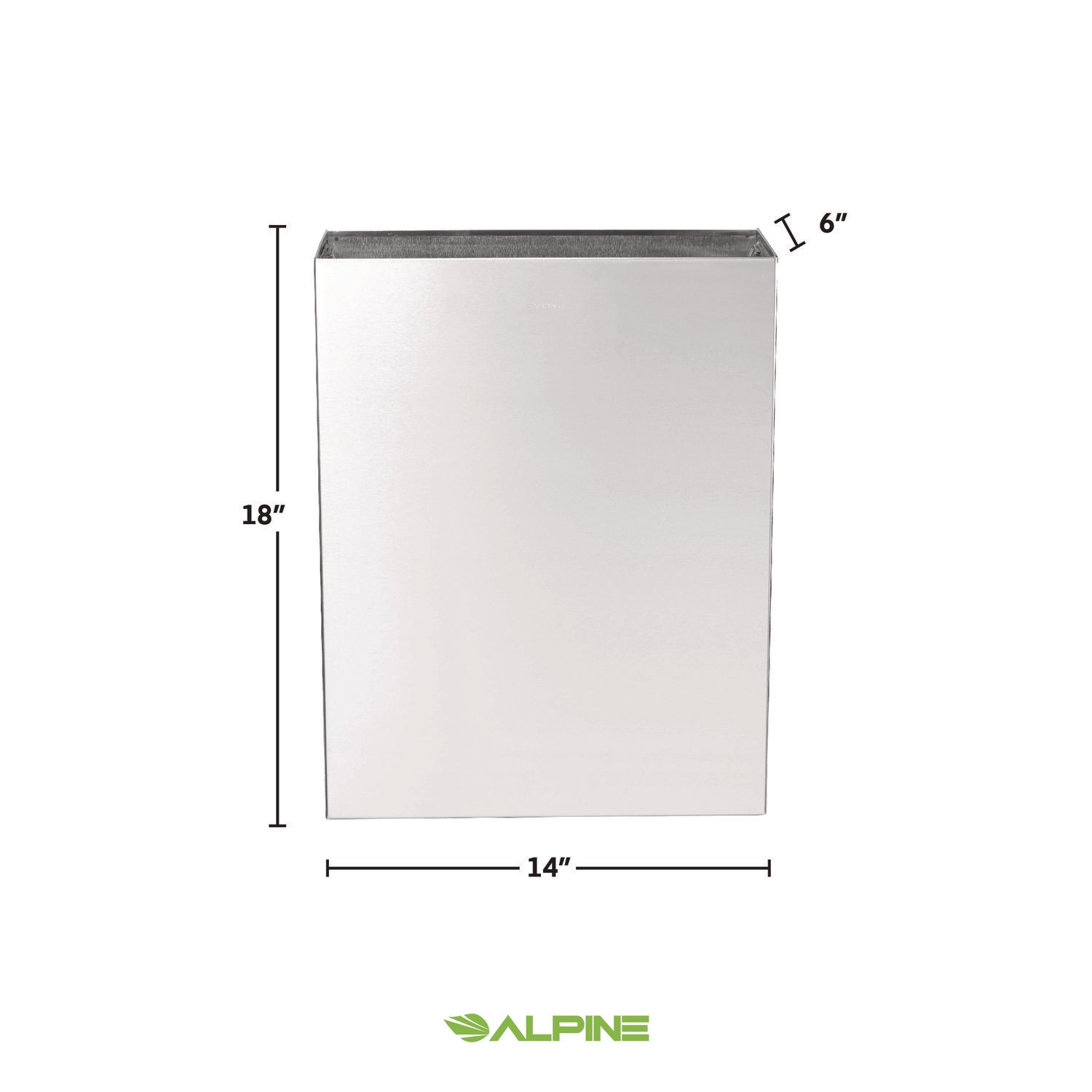 Alpine Industries 6.4 Gallon Stainless Steel Surface Mounted Trash Can - Brushed Finish for Office, Kitchen & Commercial Use | Durable Waste Receptacle for Indoor/Outdoor Spaces
