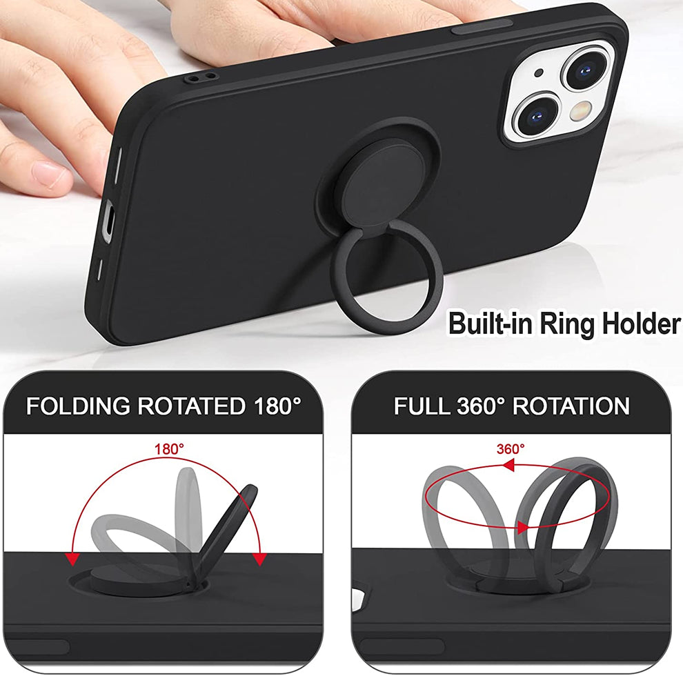 iPhone 13 Pro Silicone Finger Grip Ring Holder Case - Black | Anti-Slip Phone Grip for Secure One-Handed Use | Perfect for Commuting, Gym Workouts & Outdoor Activities