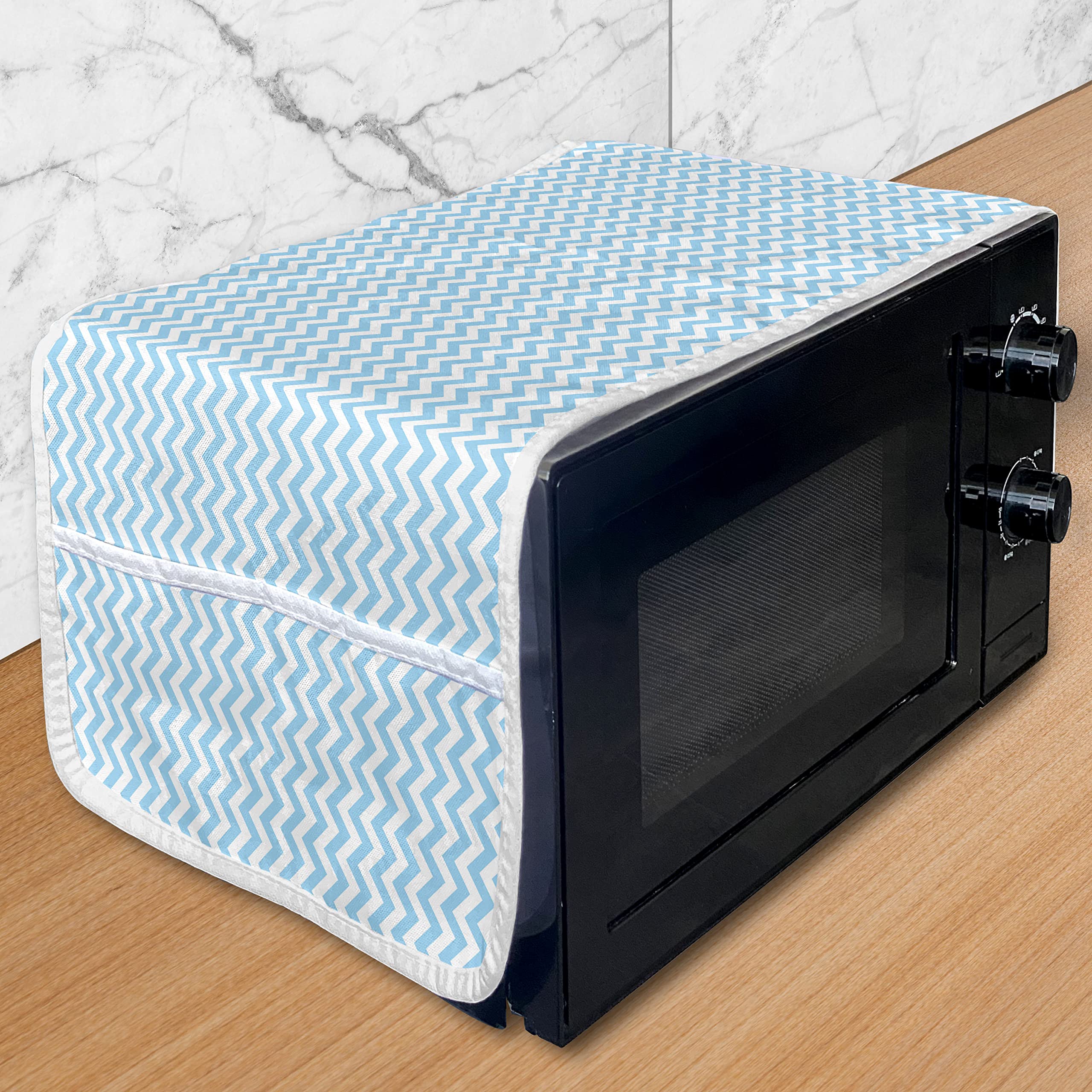 Ambesonne Blue and White Microwave Cover - Waterproof Kitchen Organizer with Pockets, 36