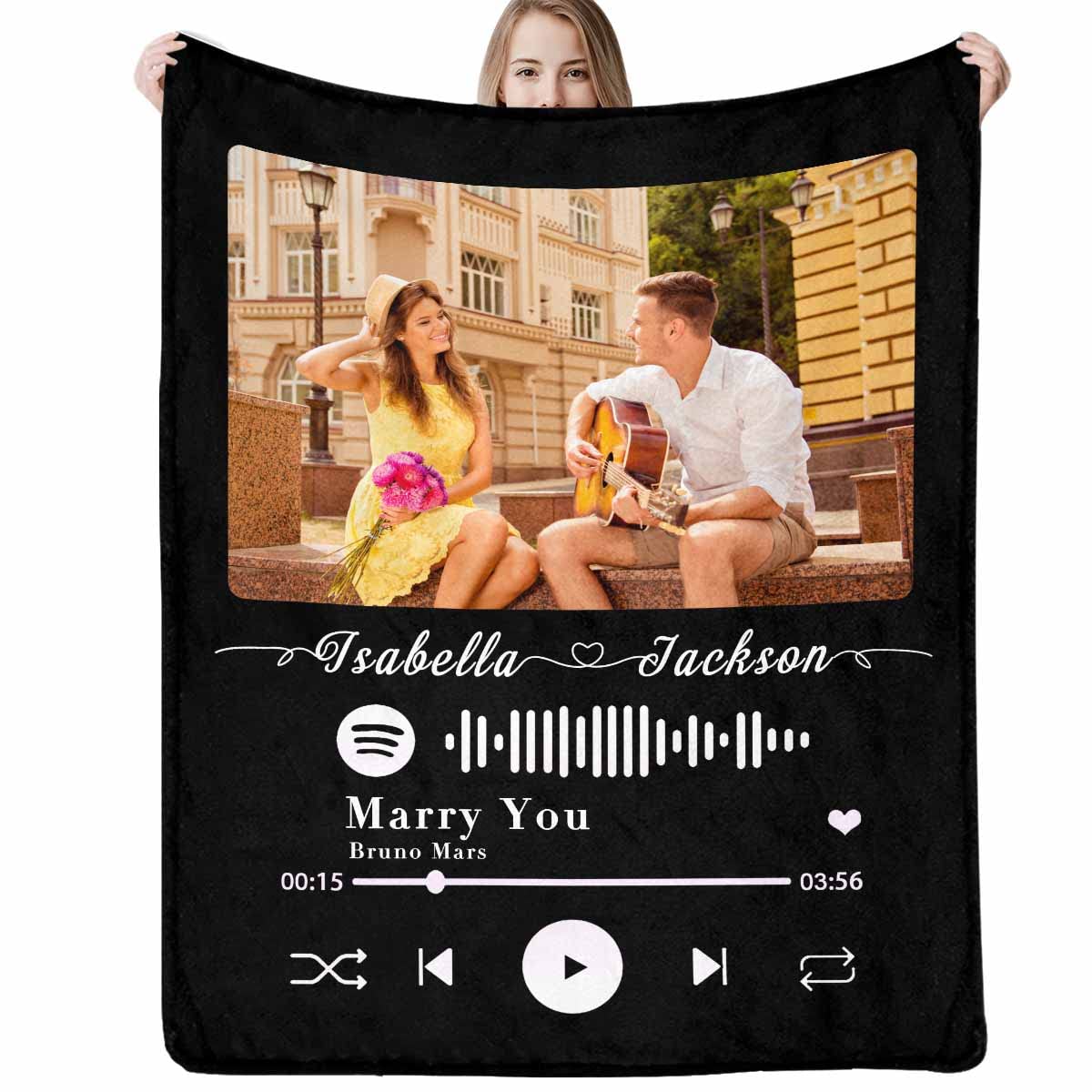 Custom Spotify Code Music Blanket - Personalized Photo Blanket for Couples, Family & Pets - Flannel Throw Blanket with Custom Images - Perfect Gift for Birthday, Christmas, Valentines - Cozy Gift for Music Lovers, Home Decor, Movie Nights & Snuggling