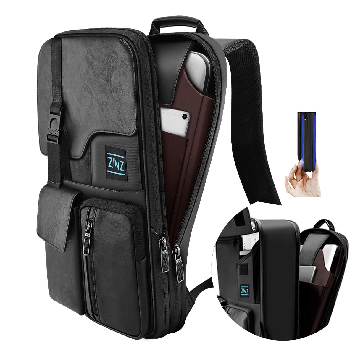 Slim Expandable 15-16 Inch Laptop Backpack for Business & Travel - Waterproof Anti-Theft Computer Bag for Men & Women (Black) - Perfect for Work Commute, College Campus & Airplane Carry-On