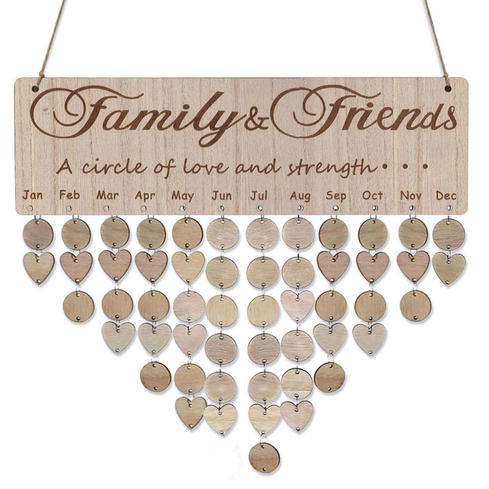 Family Birthday Reminder Board - Wooden Wall Hanging Calendar with DIY Unfinished Wood Slices - Perfect for Home Decor, Party Planning & Gift Giving