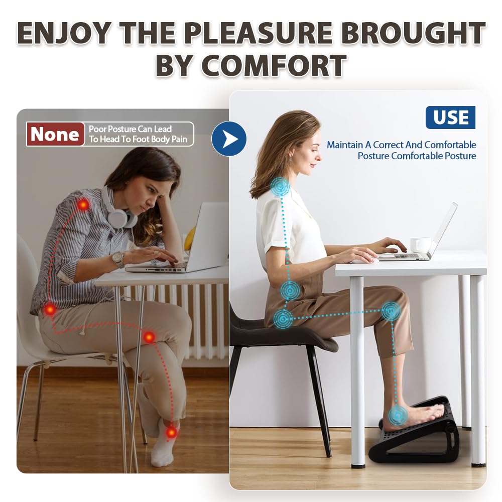 Adjustable Under Desk Foot Rest with Massage Roller - 6 Height Ergonomic Office Foot Stool for Leg Support & Comfort at Work, Home or Gaming Setup