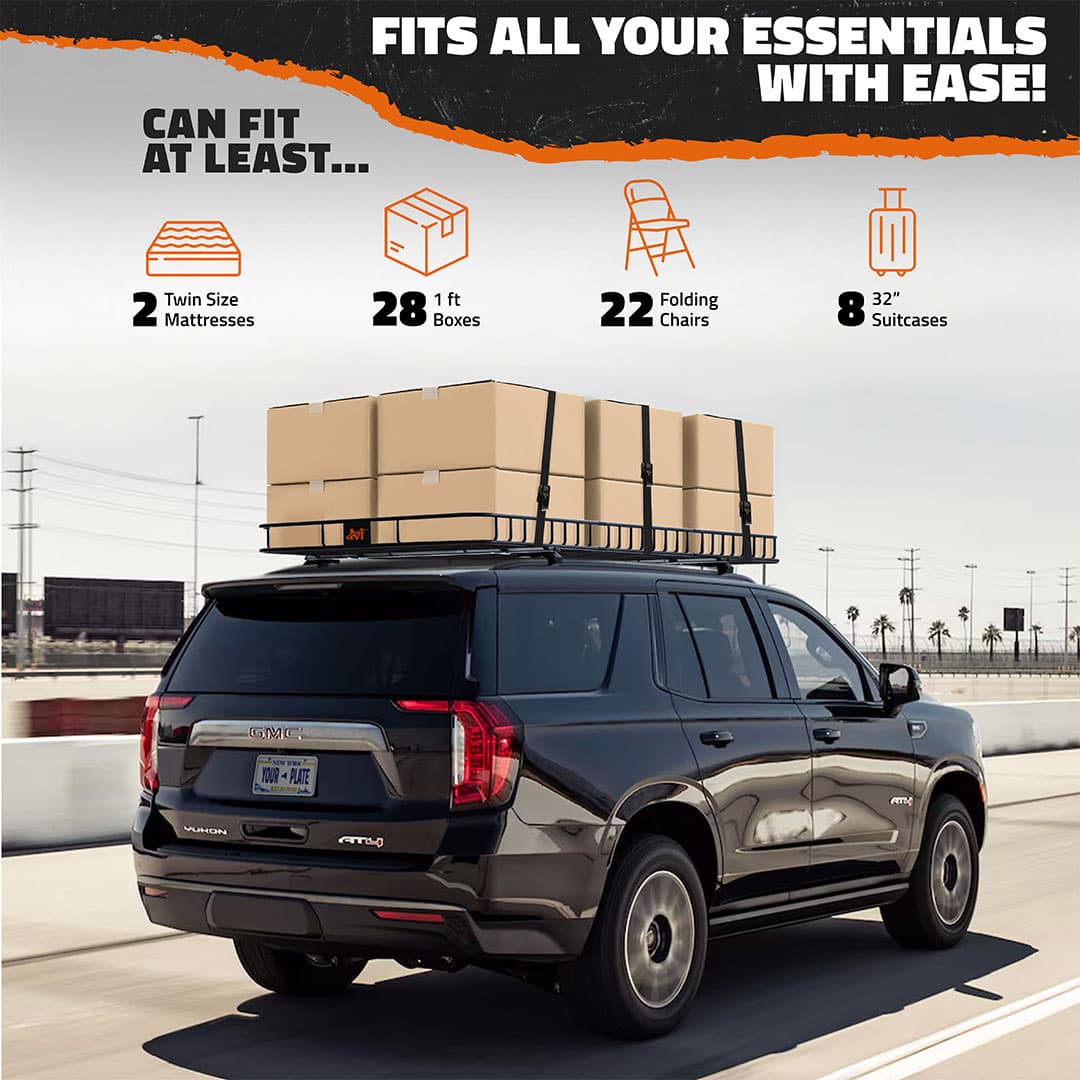 90x50x6 XXL Rooftop Cargo Carrier Basket - Heavy Duty Roof Rack Storage for SUV, Truck & Van - Perfect for Camping, Road Trips & Outdoor Adventures