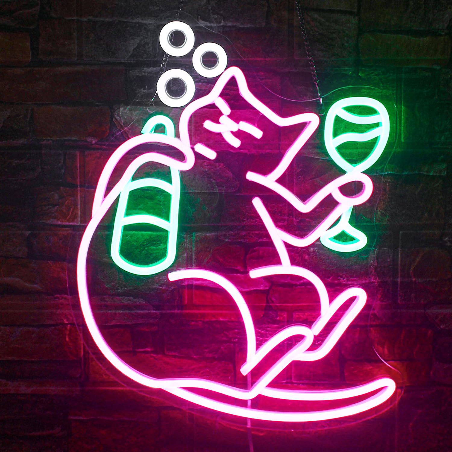 Funny Cat Beer Neon Sign - Dimmable Pink LED Wall Decor for Home Bar, Men Cave & Bedroom | Perfect for Cat Birthday Parties & Animal-Themed Decor