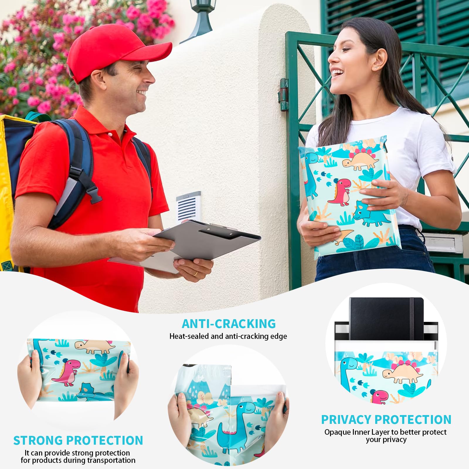 Durable 10x13 Poly Mailers - 100PCS Plastic Shipping Bags for Ecommerce | Waterproof Mailing Envelopes for Small Business Packaging | Perfect for Shipping Clothes, Books & Online Store Orders (Dinosaur Design)