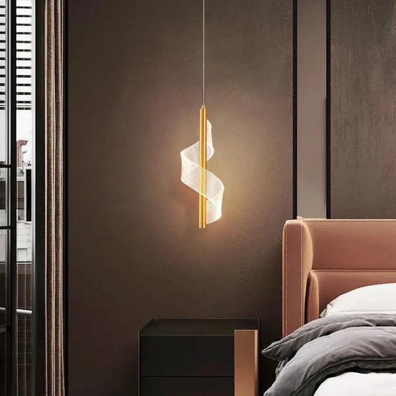 Elegant Gold Spiral Pendant Light for Bedroom - Modern Ceiling Fixture for Home Decor, Living Room, Dining Room, or Bedside Lighting