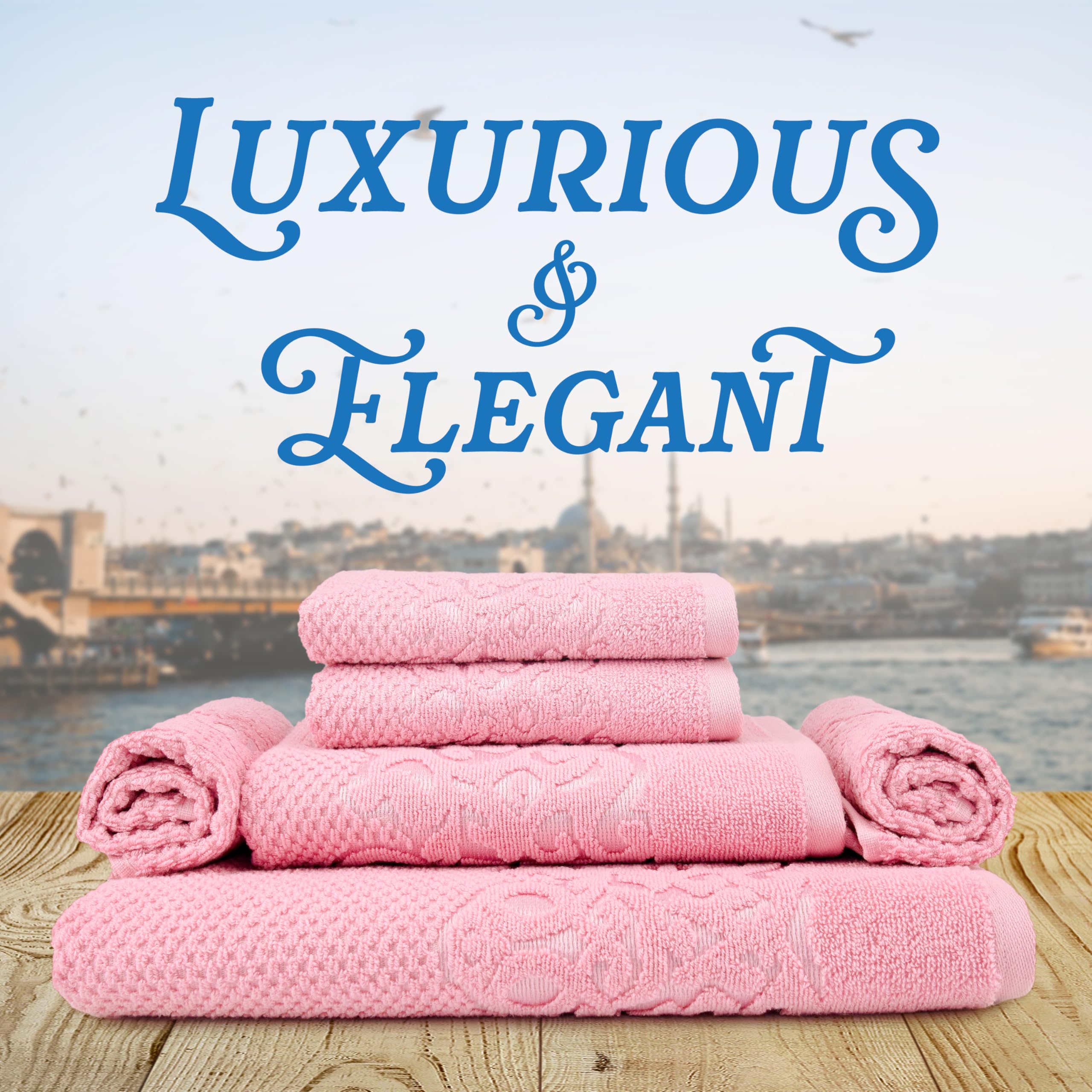 EastNBlue Galata Turkish Cotton Bath Towels Set of 6 - Ultra Soft, Absorbent & Lightweight Luxury Towels - 1 Bath Towel, 1 Hand Towel, 4 Washcloths - Rose Color - Perfect for Spa, Bathroom & Guest Use