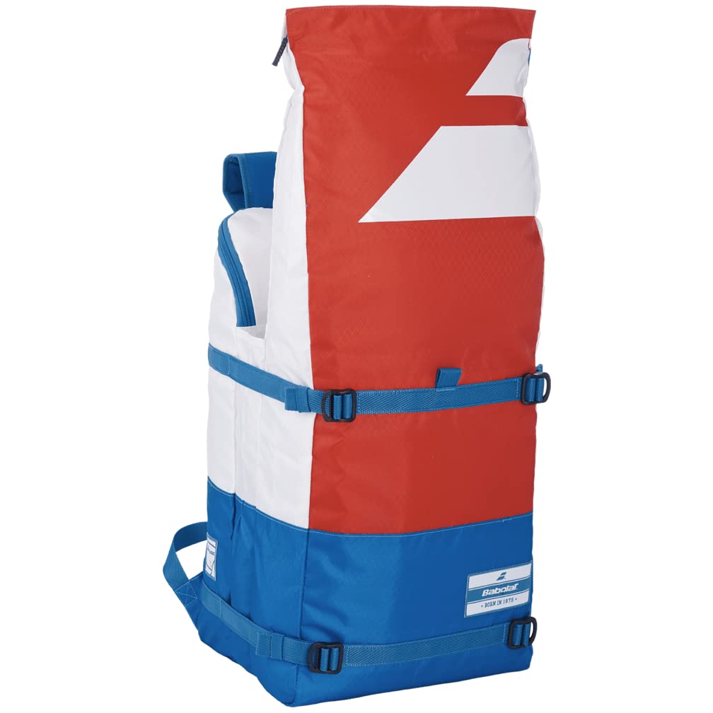Babolat EVO 3+3 Tennis Backpack - White/Blue/Red | Durable Tennis Bag for Rackets & Gear | Perfect for Tennis Matches, Training & Travel