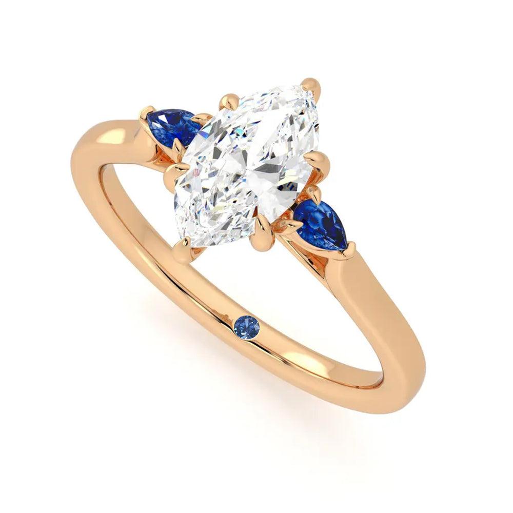 Three Stone Marquise Cut Moissanite Engagement Ring with Hidden Anniversary Stone - Elegant Wedding Jewelry for Proposal, Anniversary & Special Occasions