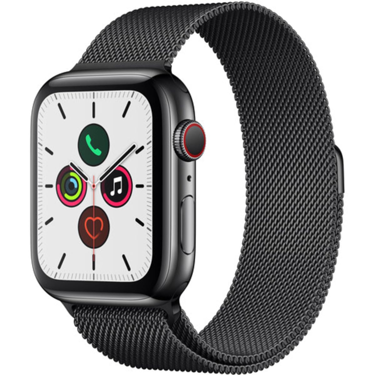 Apple Watch Series 5 GPS + Cellular 44mm - Space Black Stainless Steel Case with Black Milanese Loop (Renewed) | Smartwatch for Fitness Tracking, Calls & Notifications | Perfect for Workouts, Business & Everyday Use