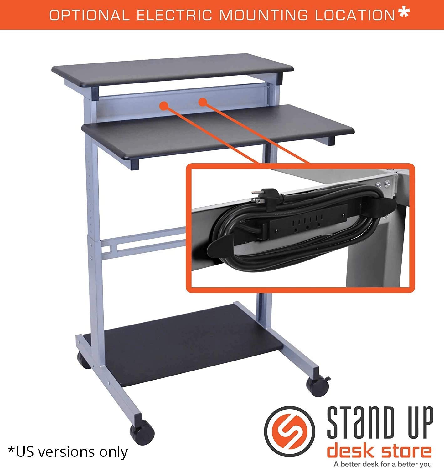 Adjustable Height Rolling Standing Desk with Two-Tier Workstation - Silver Frame & Black Top (32