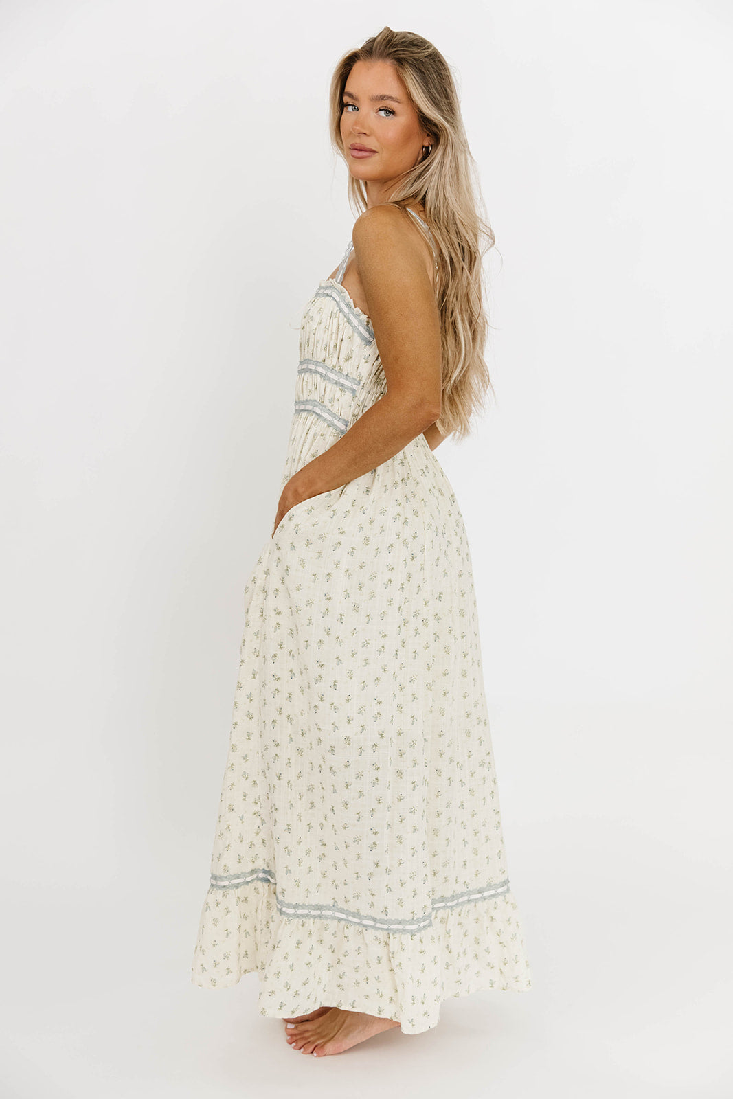 Elegant French Blue Floral Lace Maxi Dress for Women | Summer Beach Wedding Party Dress | Perfect for Bridesmaid, Vacation & Special Occasions